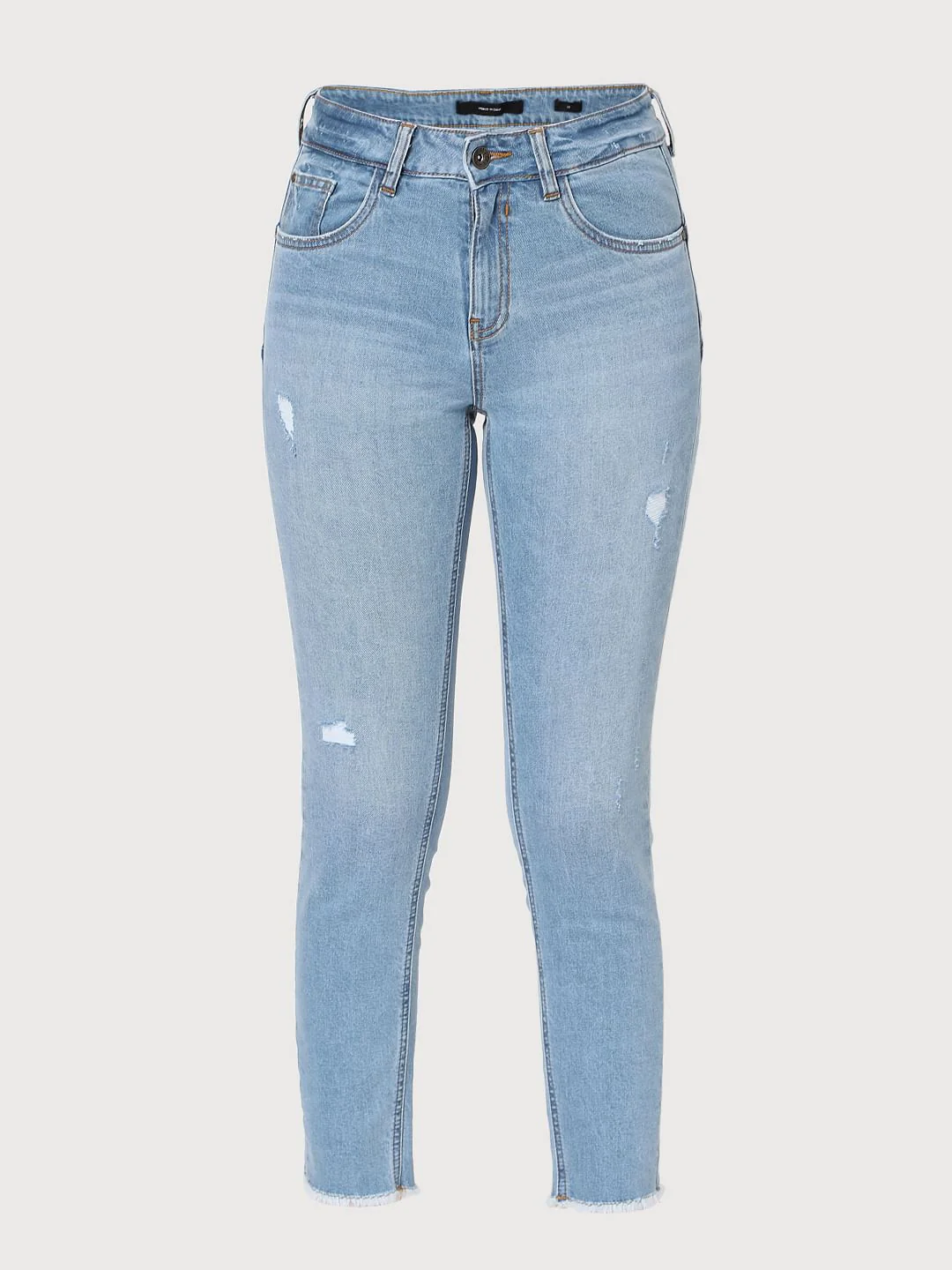 Blue Mid Rise Distressed Skinny Jeans - Image 7