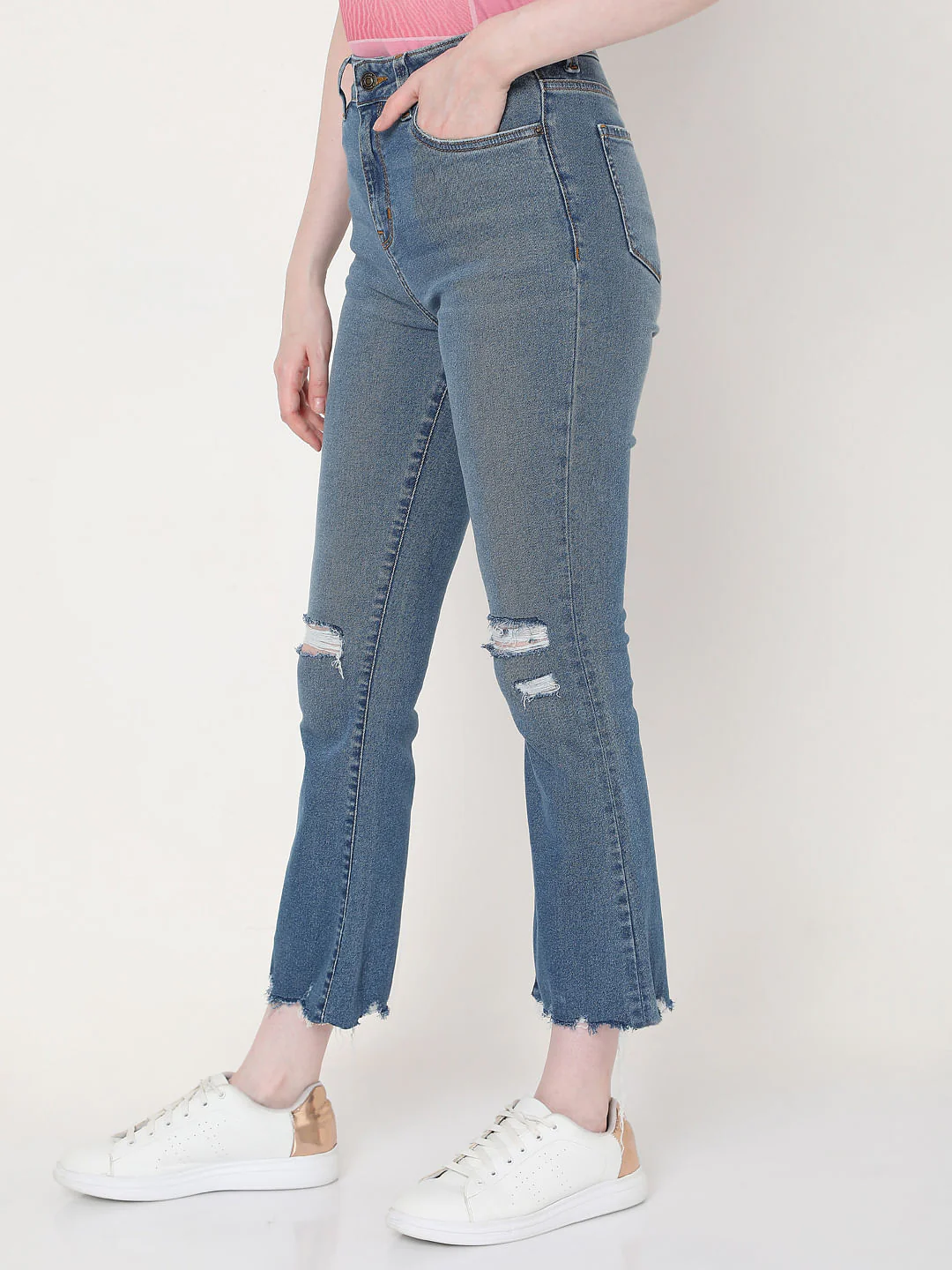 Blue Ripped Bootcut Jeans - Image 3