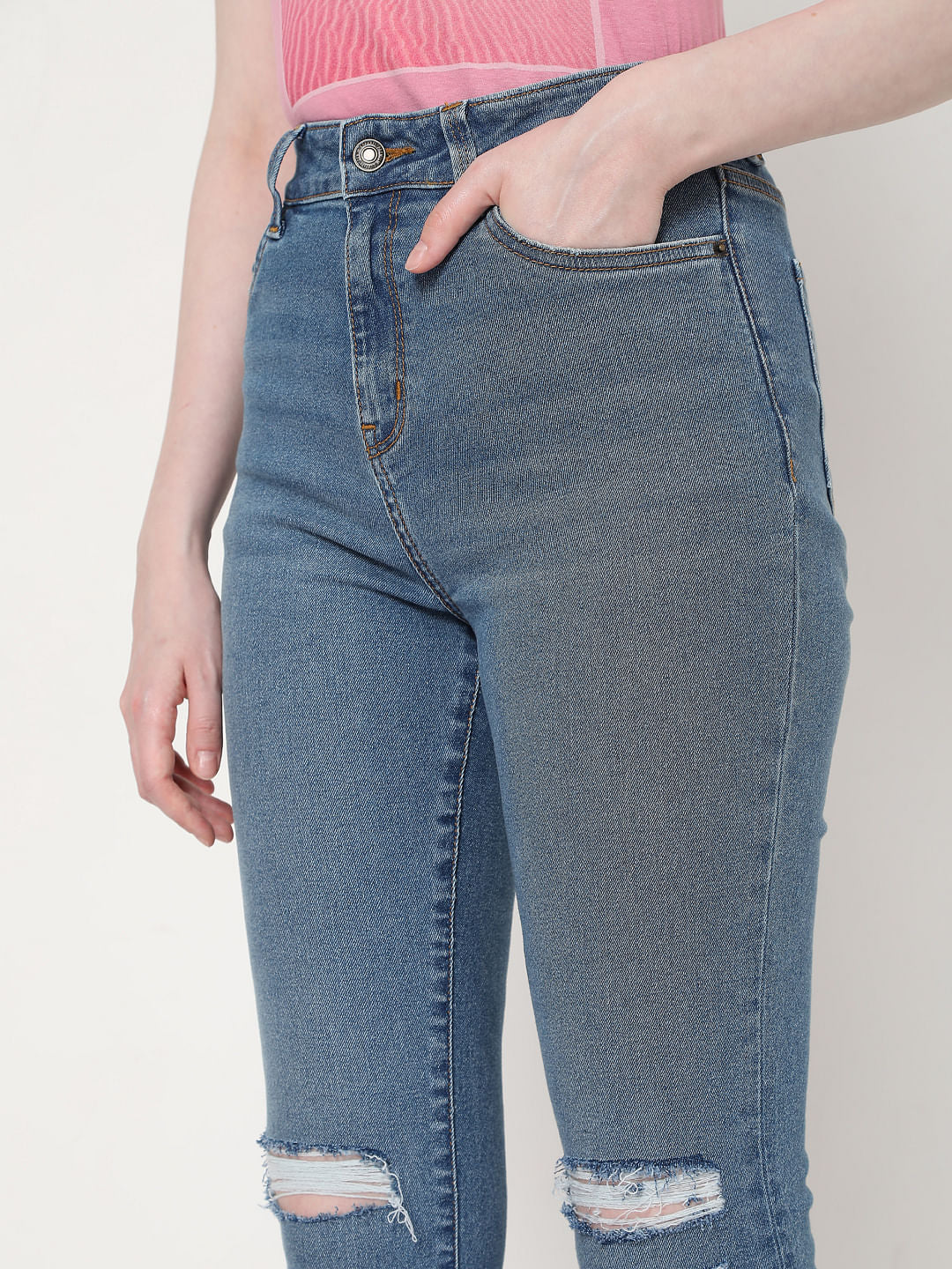 Blue Ripped Bootcut Jeans - Image 5