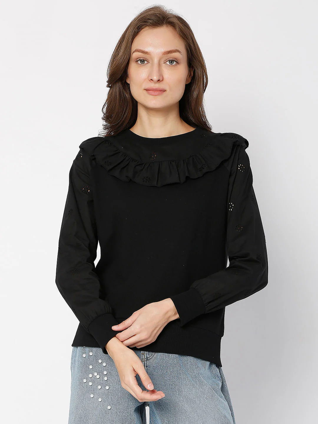 Black Floral Cut-Out Sweatshirt - Image 2