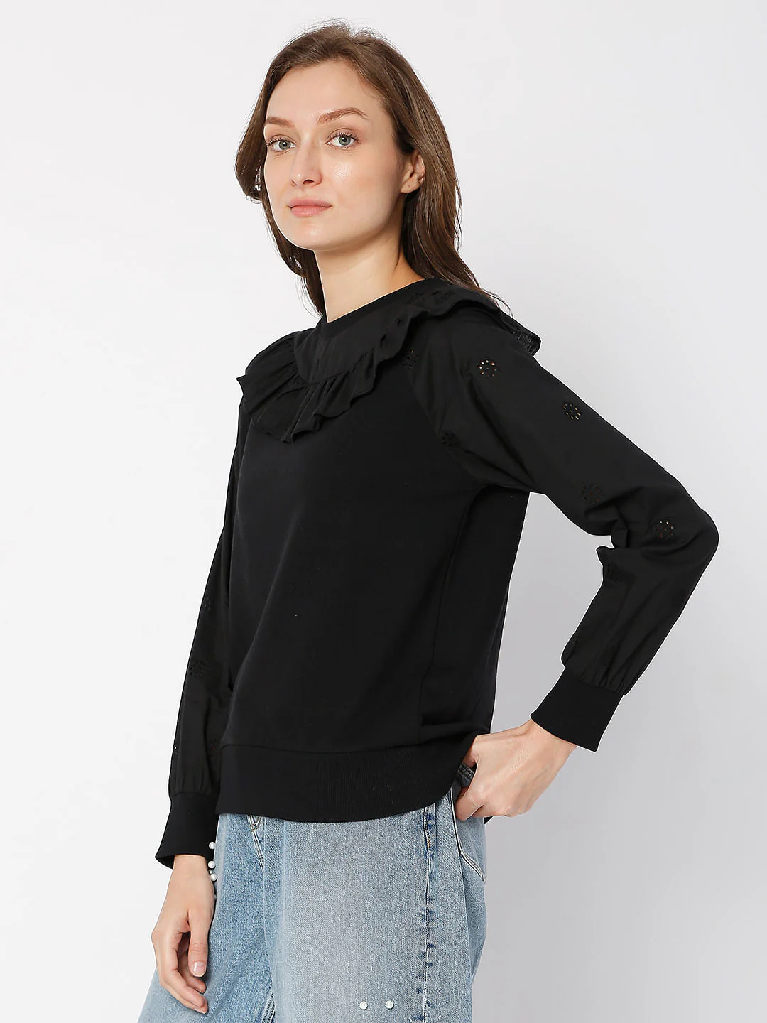 Black Floral Cut-Out Sweatshirt - Image 3