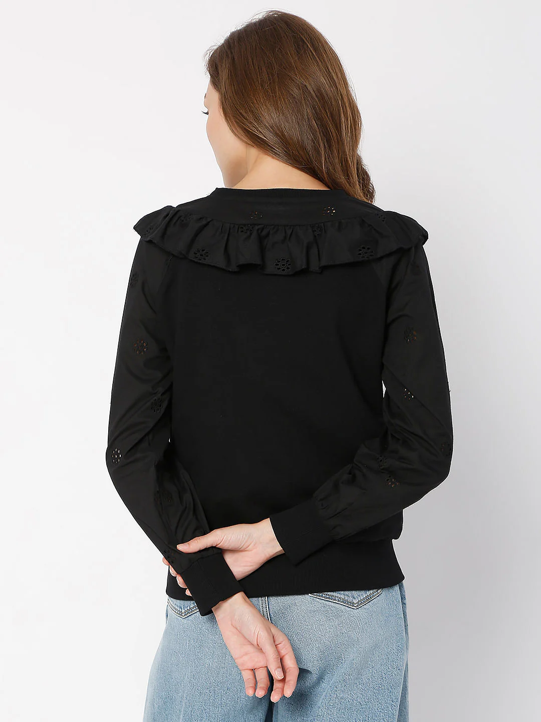 Black Floral Cut-Out Sweatshirt - Image 4