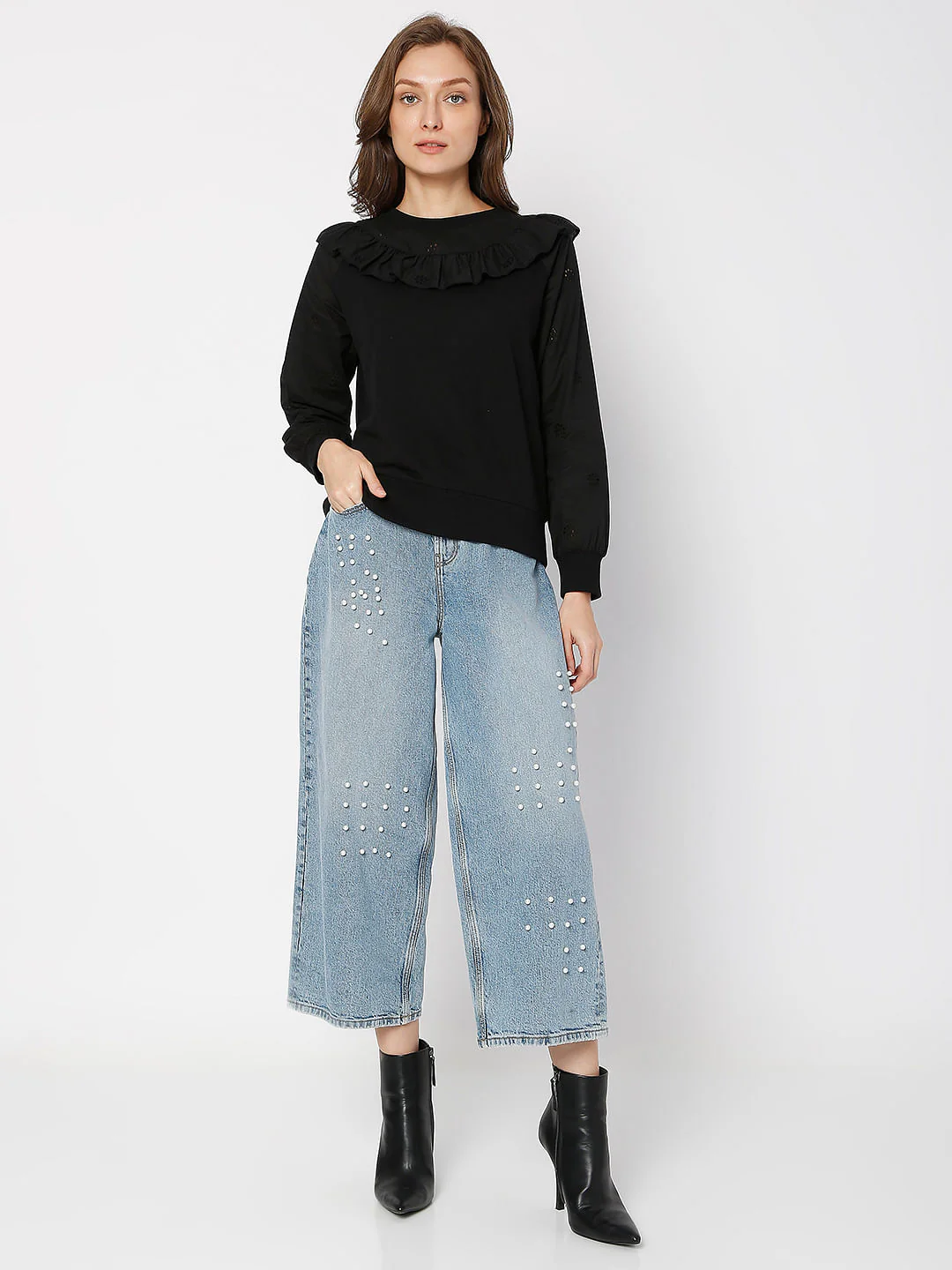 Black Floral Cut-Out Sweatshirt - Image 5