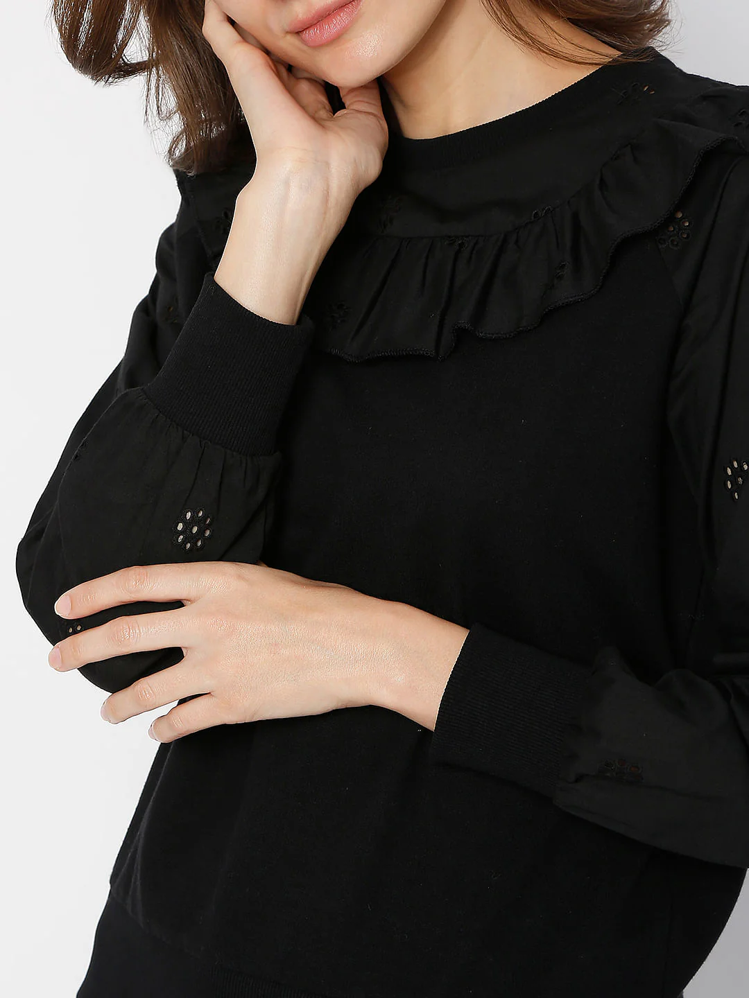 Black Floral Cut-Out Sweatshirt - Image 6