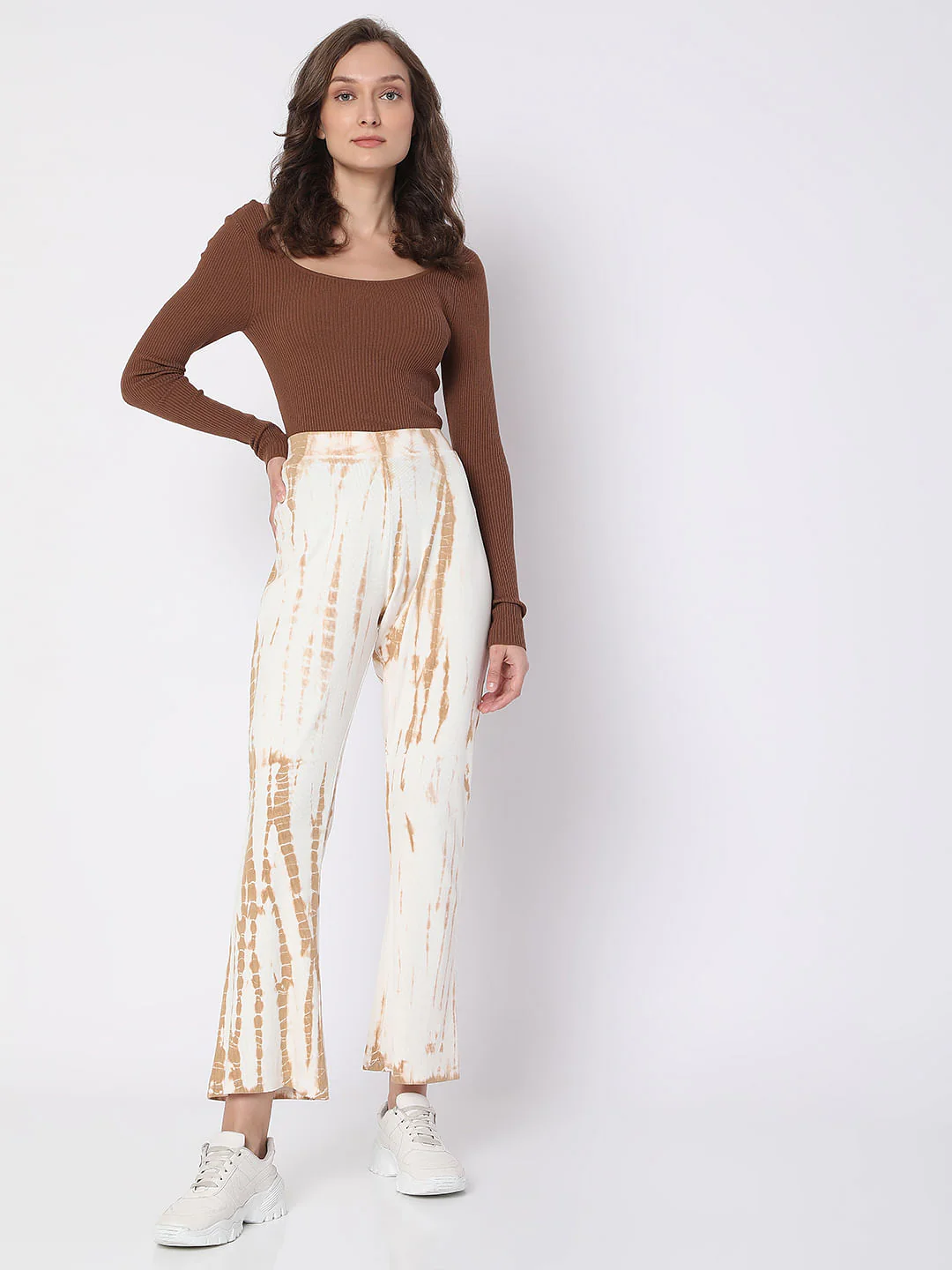 White High Rise Tie Dye Flared Pants - Image 6
