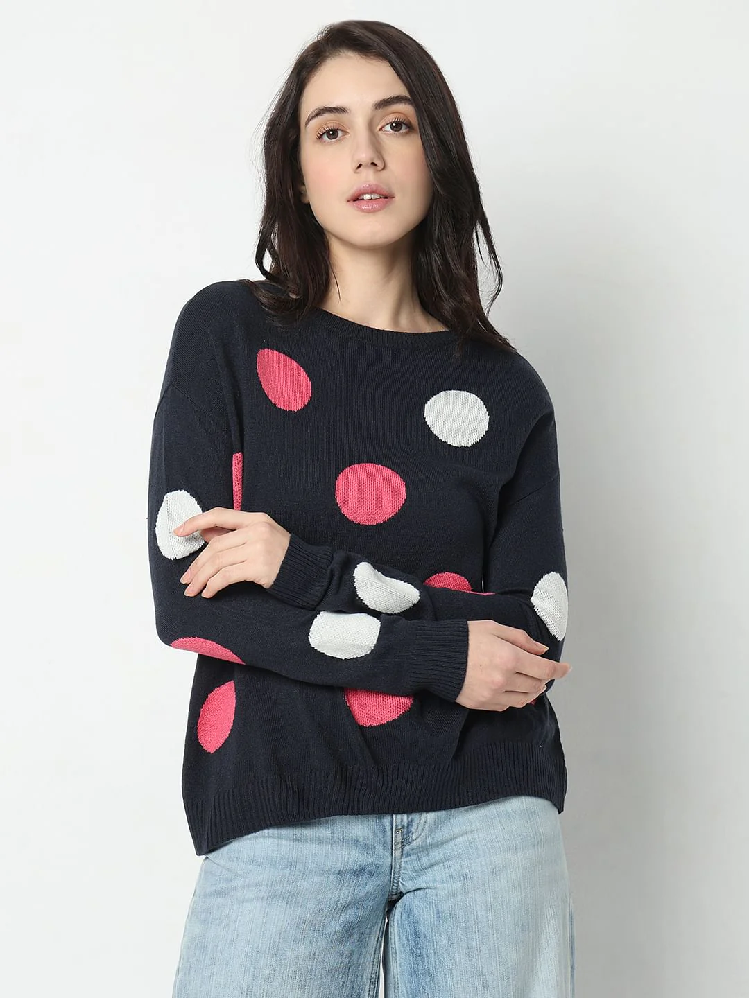 Navy Blue Polka Dot Pullover - Image 2