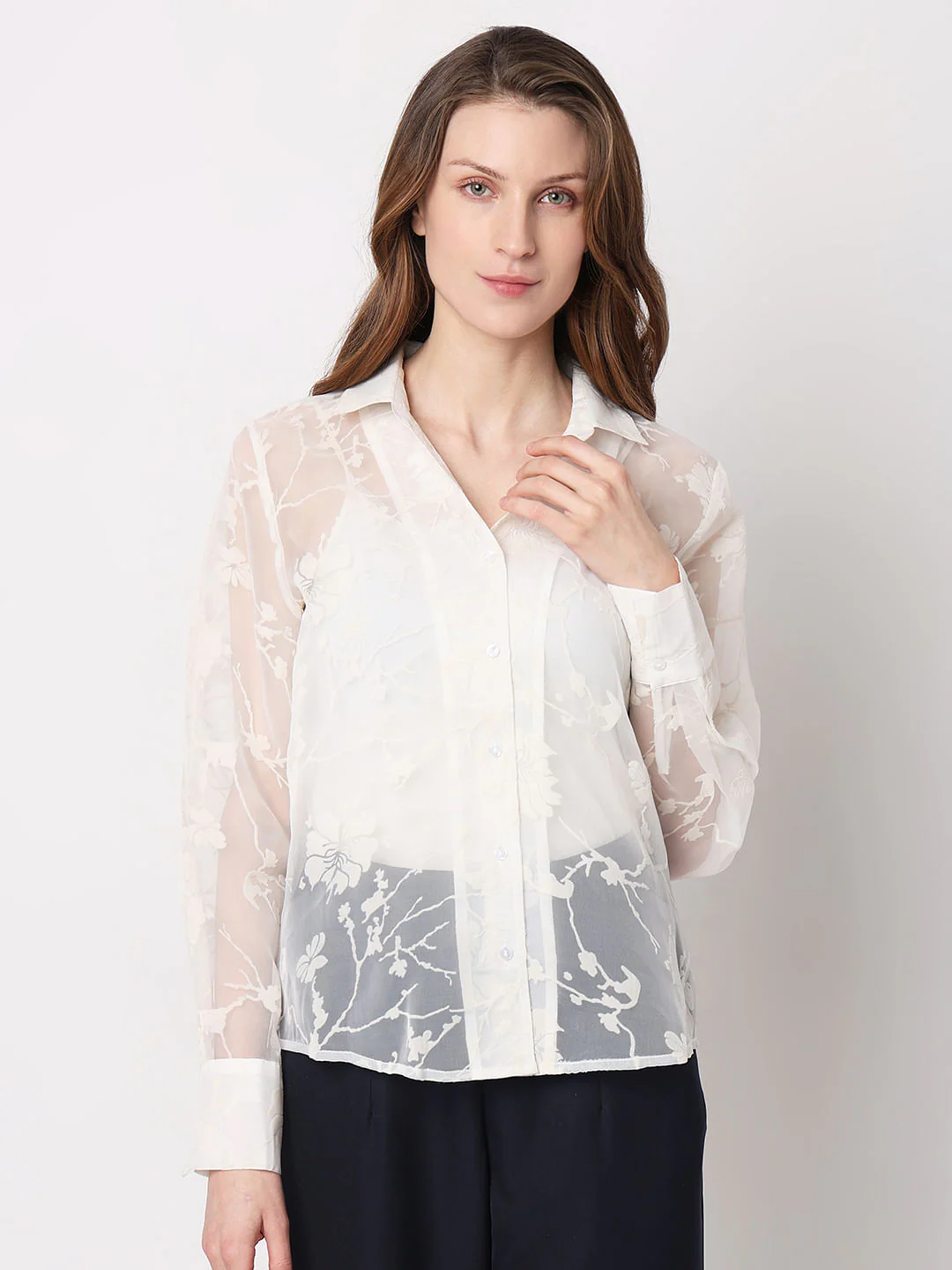 White Floral Sheer Shirt - Image 2
