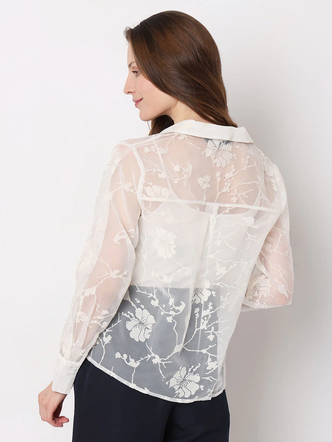 White Floral Sheer Shirt - Image 4