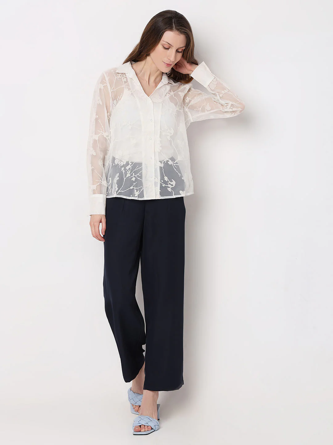 White Floral Sheer Shirt - Image 5