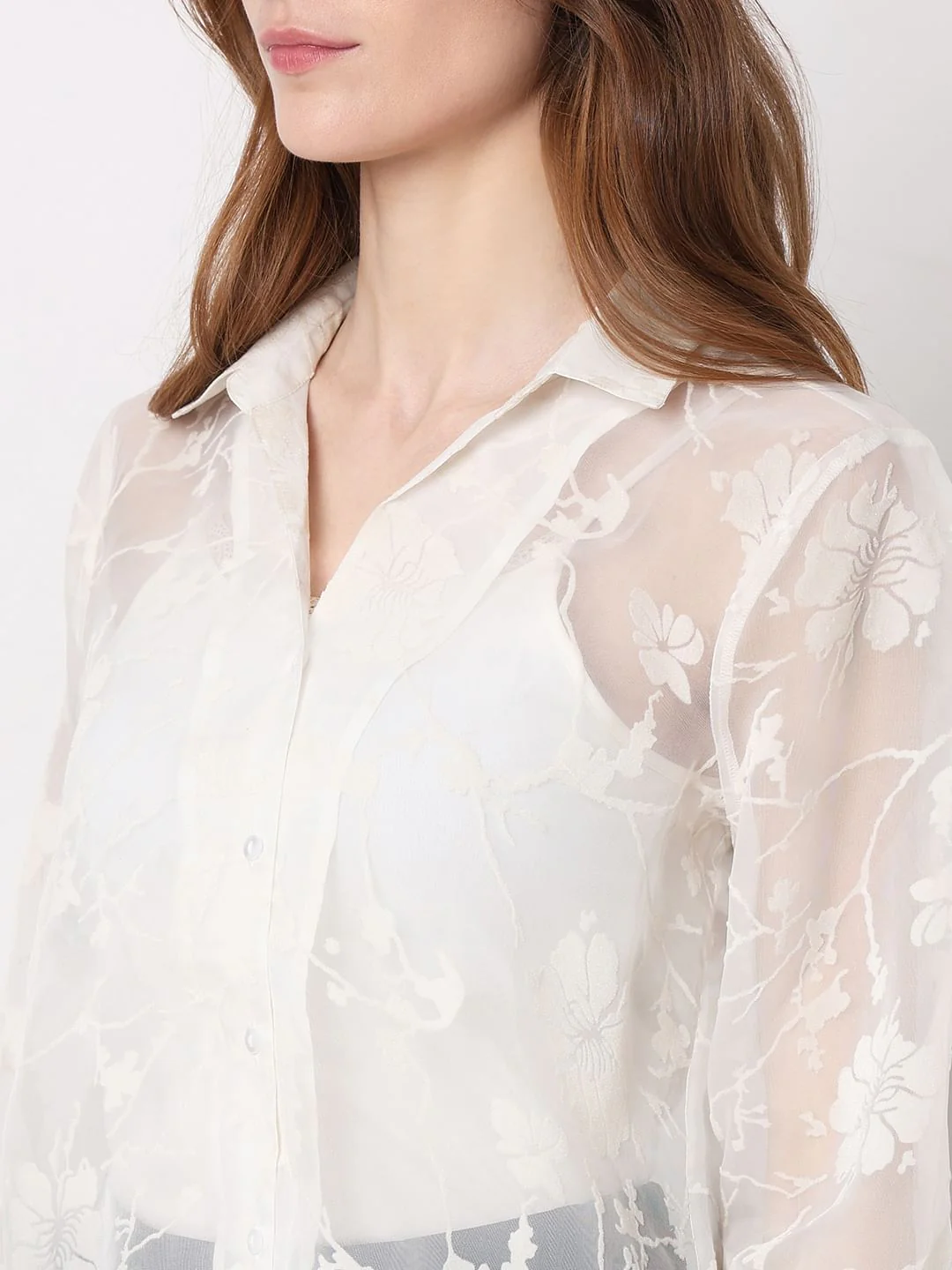 White Floral Sheer Shirt - Image 8