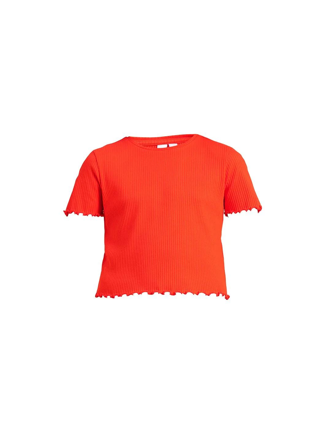 Girls Red Knitted Lettuce Hem Top - Image 6