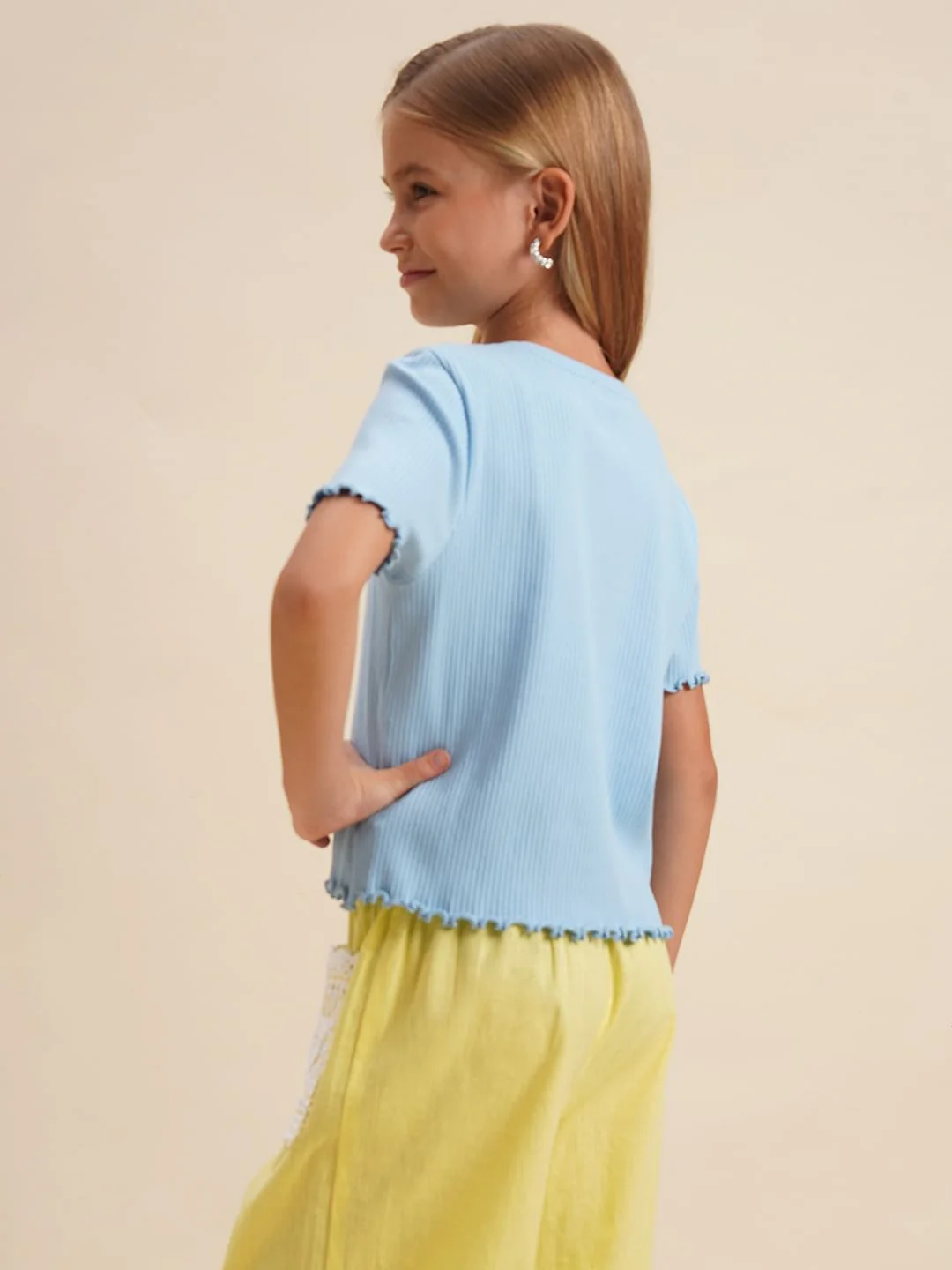 Girls Blue Cropped Organic Cotton Top - Image 3