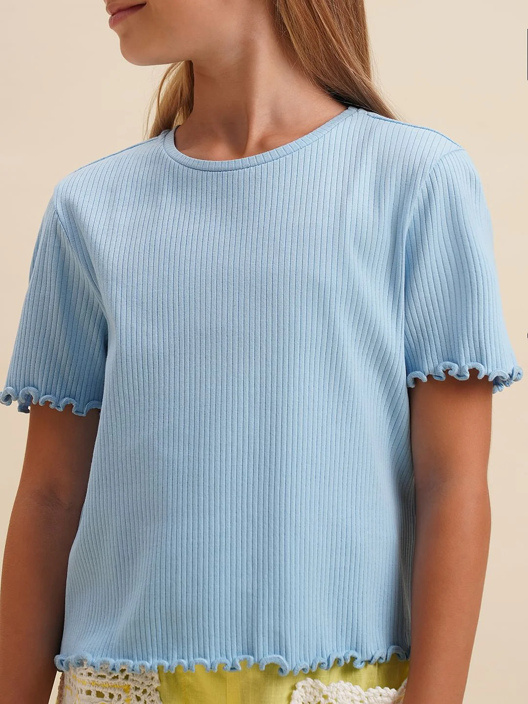 Girls Blue Cropped Organic Cotton Top - Image 4