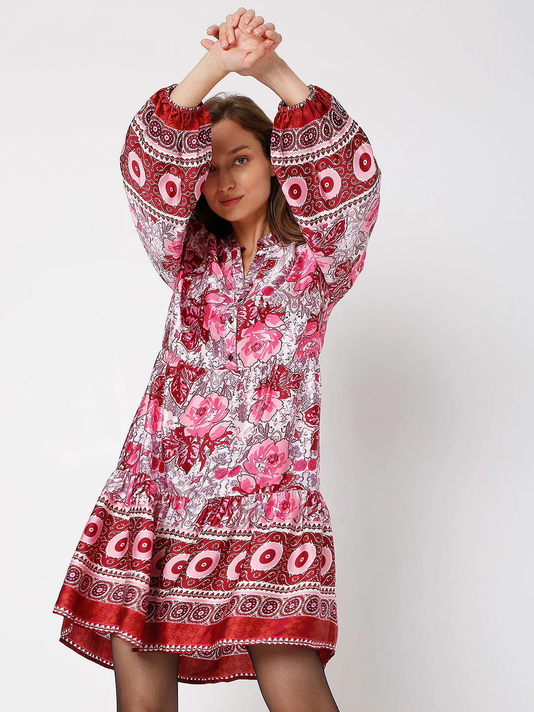 Pink Floral Dress Fit & Flare Dress - Image 2