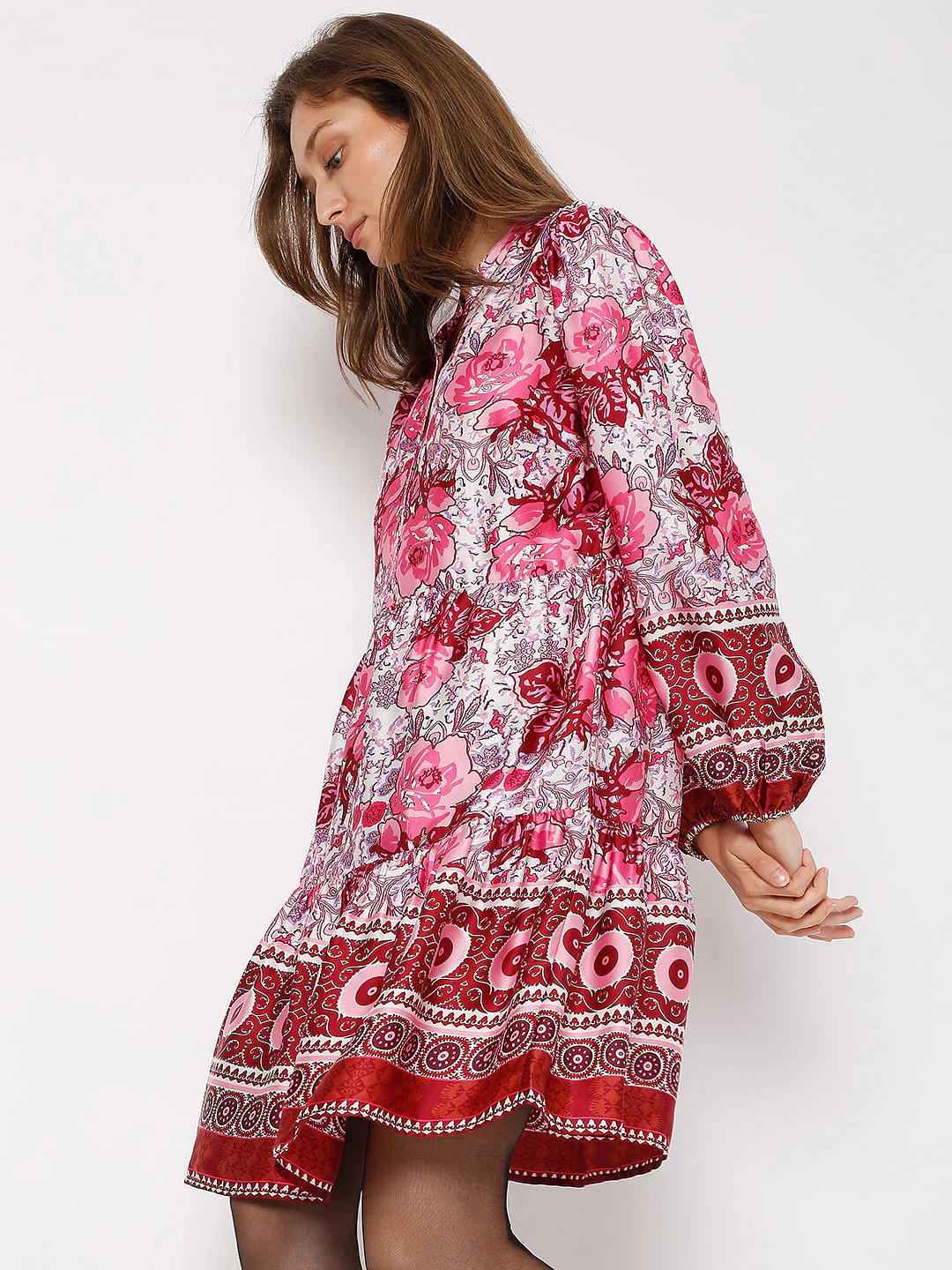 Pink Floral Dress Fit & Flare Dress - Image 3