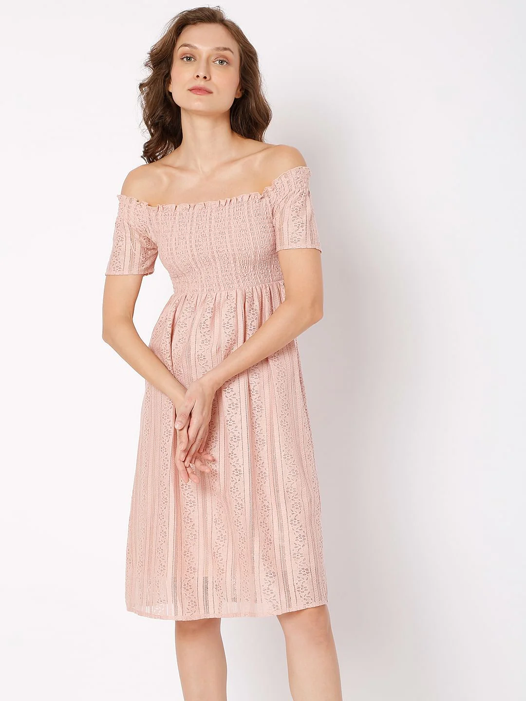 Pink Off-Shoulder Smocked Dress - Image 2
