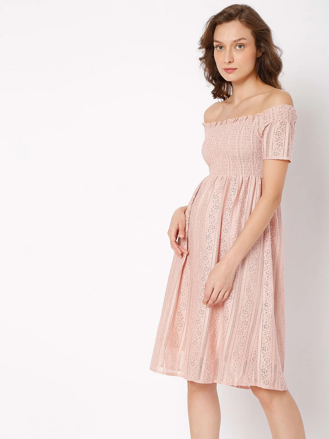Pink Off-Shoulder Smocked Dress - Image 3