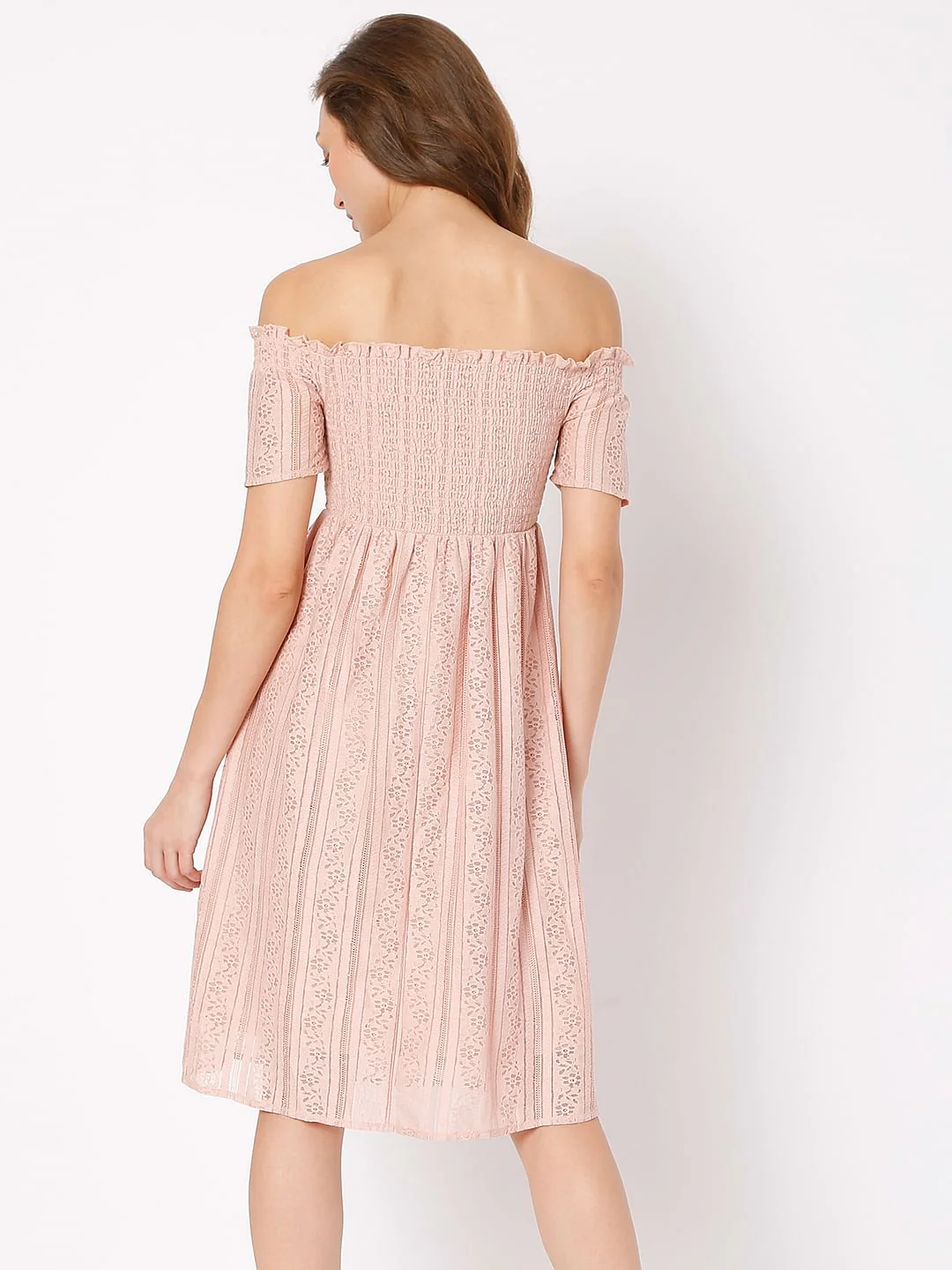 Pink Off-Shoulder Smocked Dress - Image 4