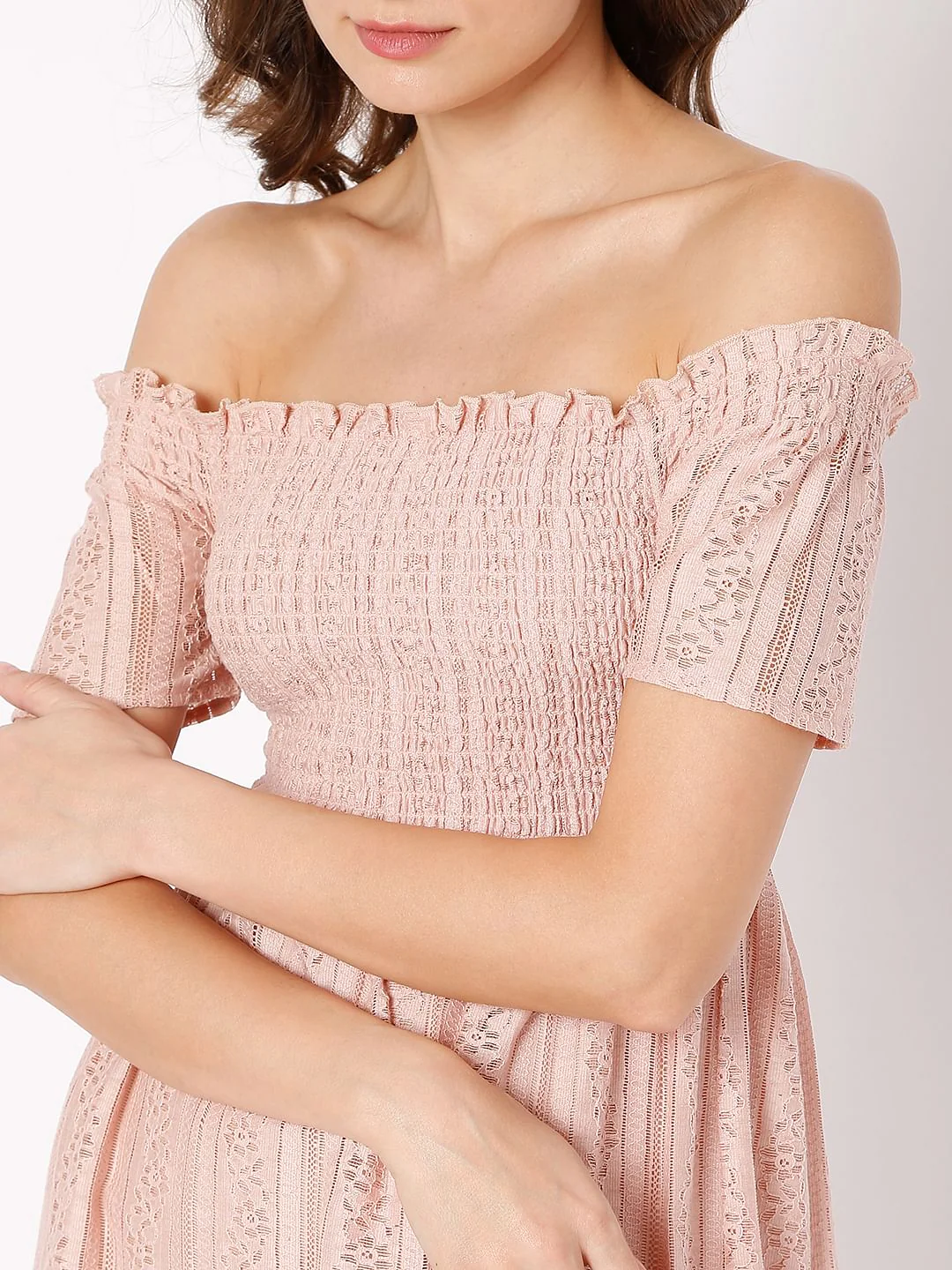 Pink Off-Shoulder Smocked Dress - Image 6
