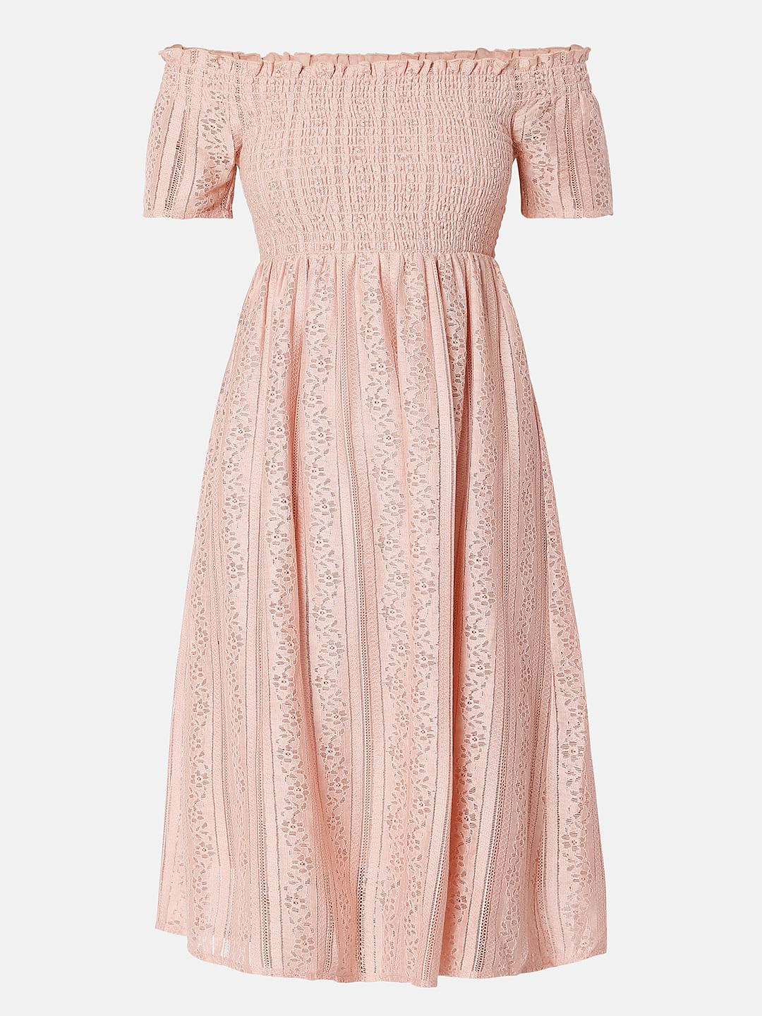 Pink Off-Shoulder Smocked Dress - Image 7