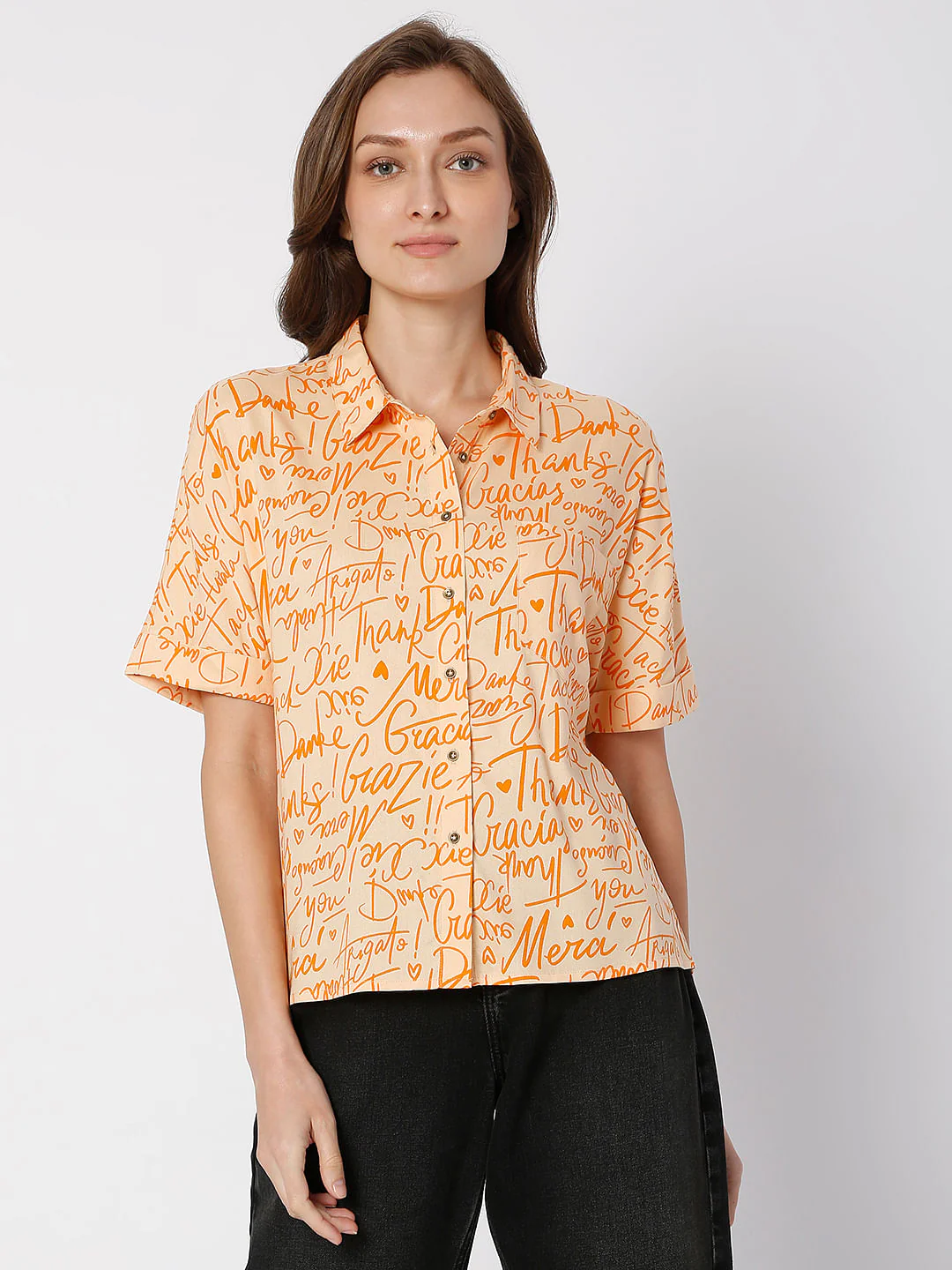 Orange Typographic Print Shirt - Image 2
