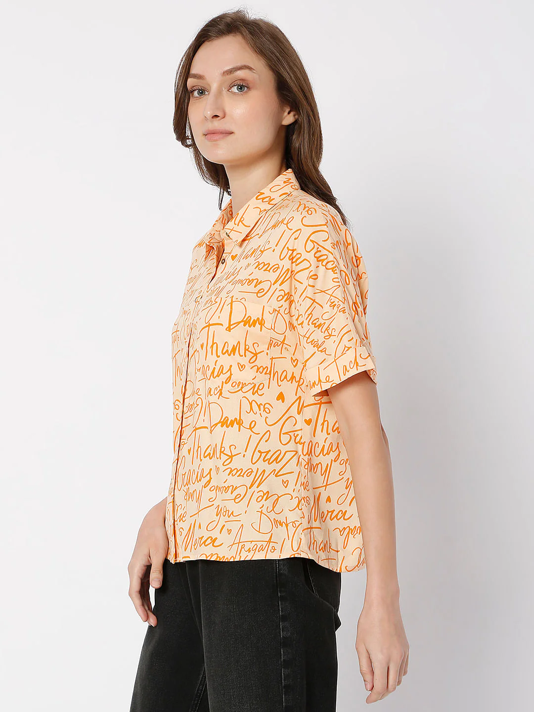 Orange Typographic Print Shirt - Image 3
