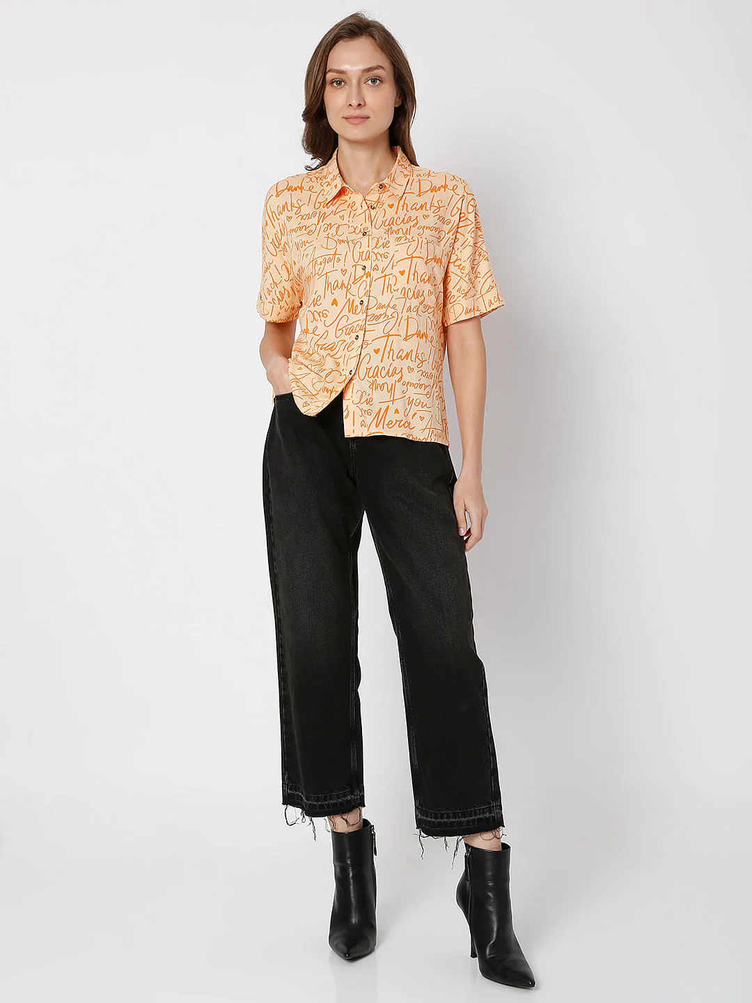 Orange Typographic Print Shirt - Image 5