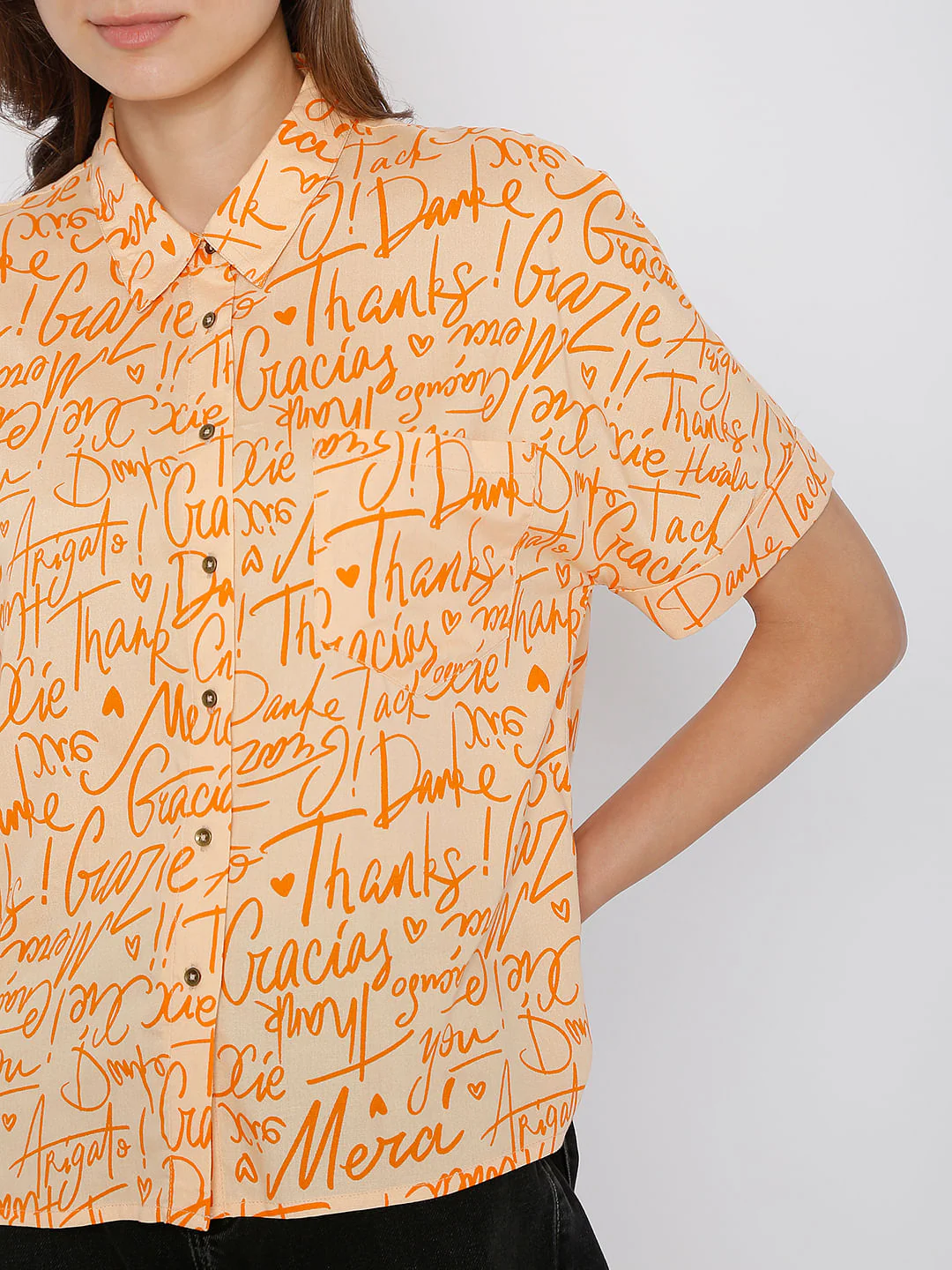 Orange Typographic Print Shirt - Image 6