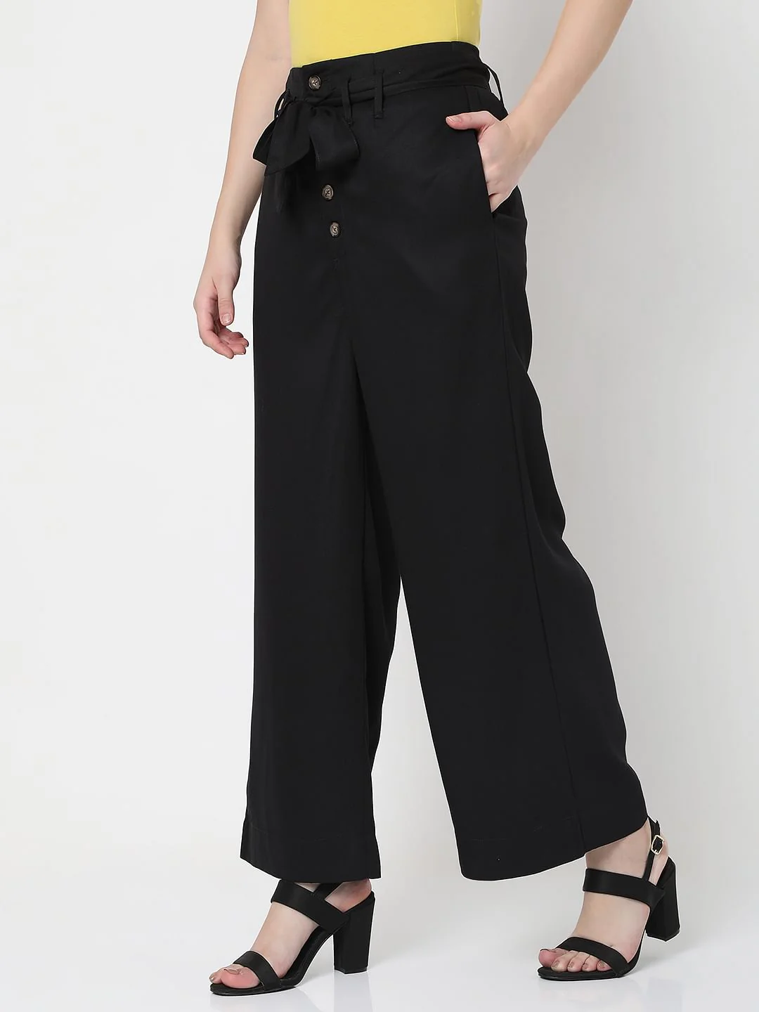 Black High Rise Wide Leg Pants - Image 3