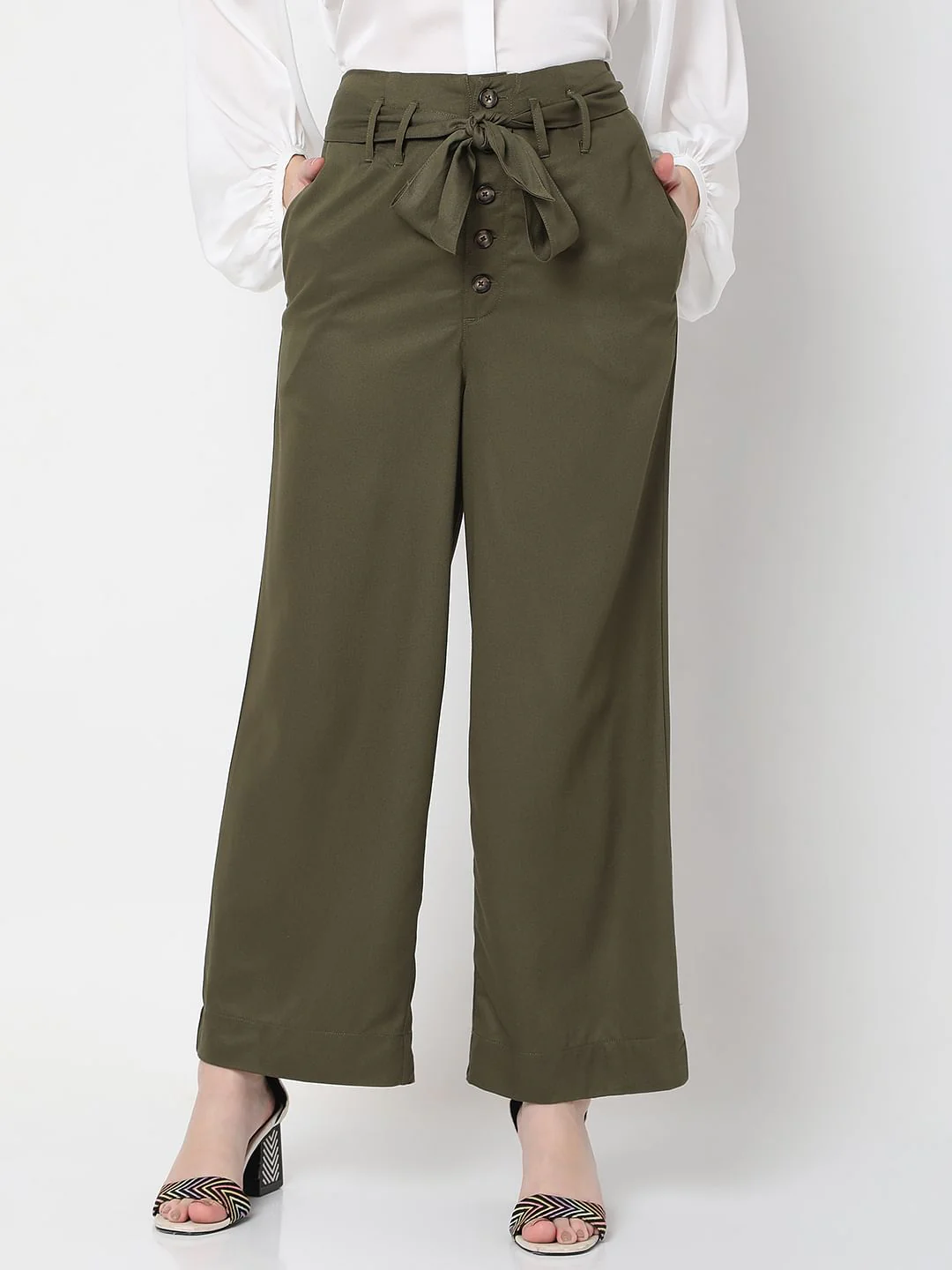 Olive High Rise Wide Leg Pants - Image 2