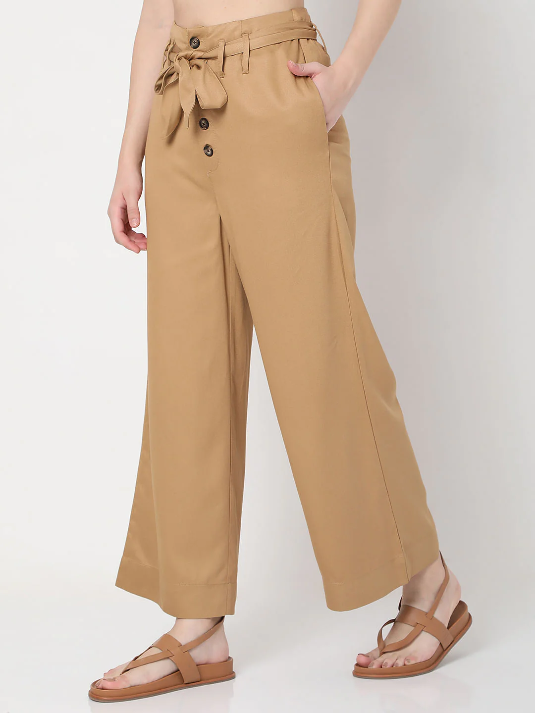 Brown High Rise Wide Leg Pants - Image 3