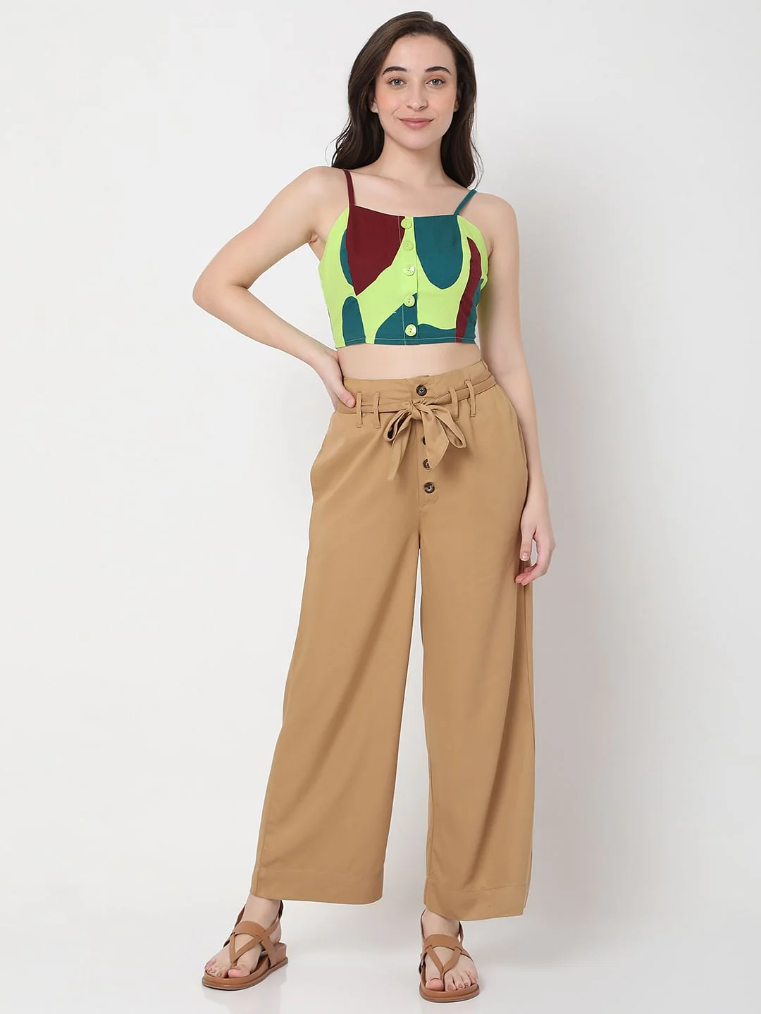 Brown High Rise Wide Leg Pants - Image 5