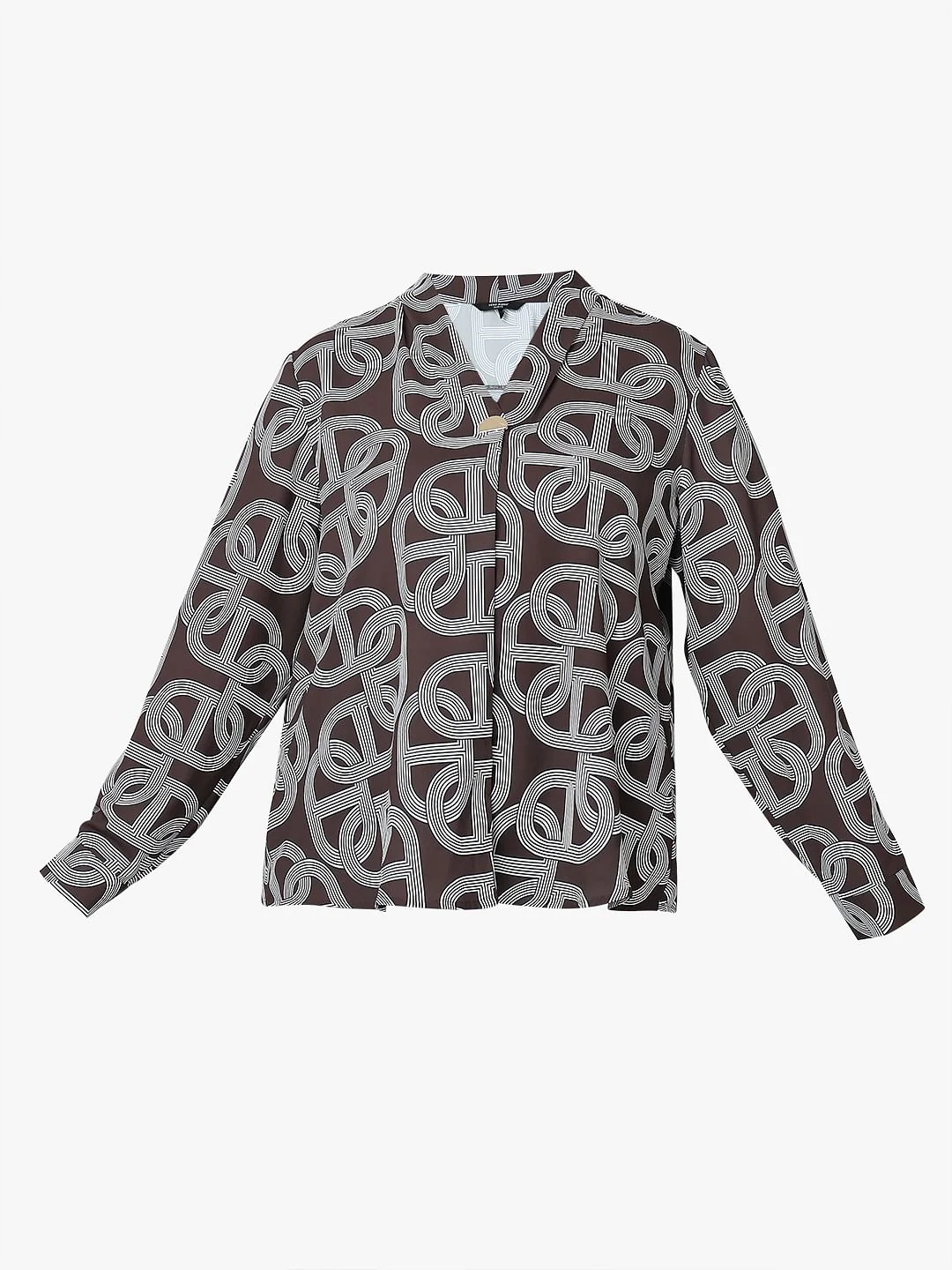 Curve Brown Abstract Print Top - Image 7