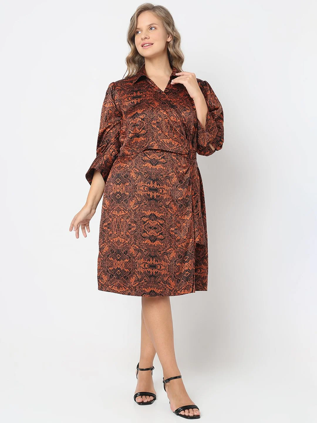 Curve Brown Animal Print Wrap Dress - Image 2