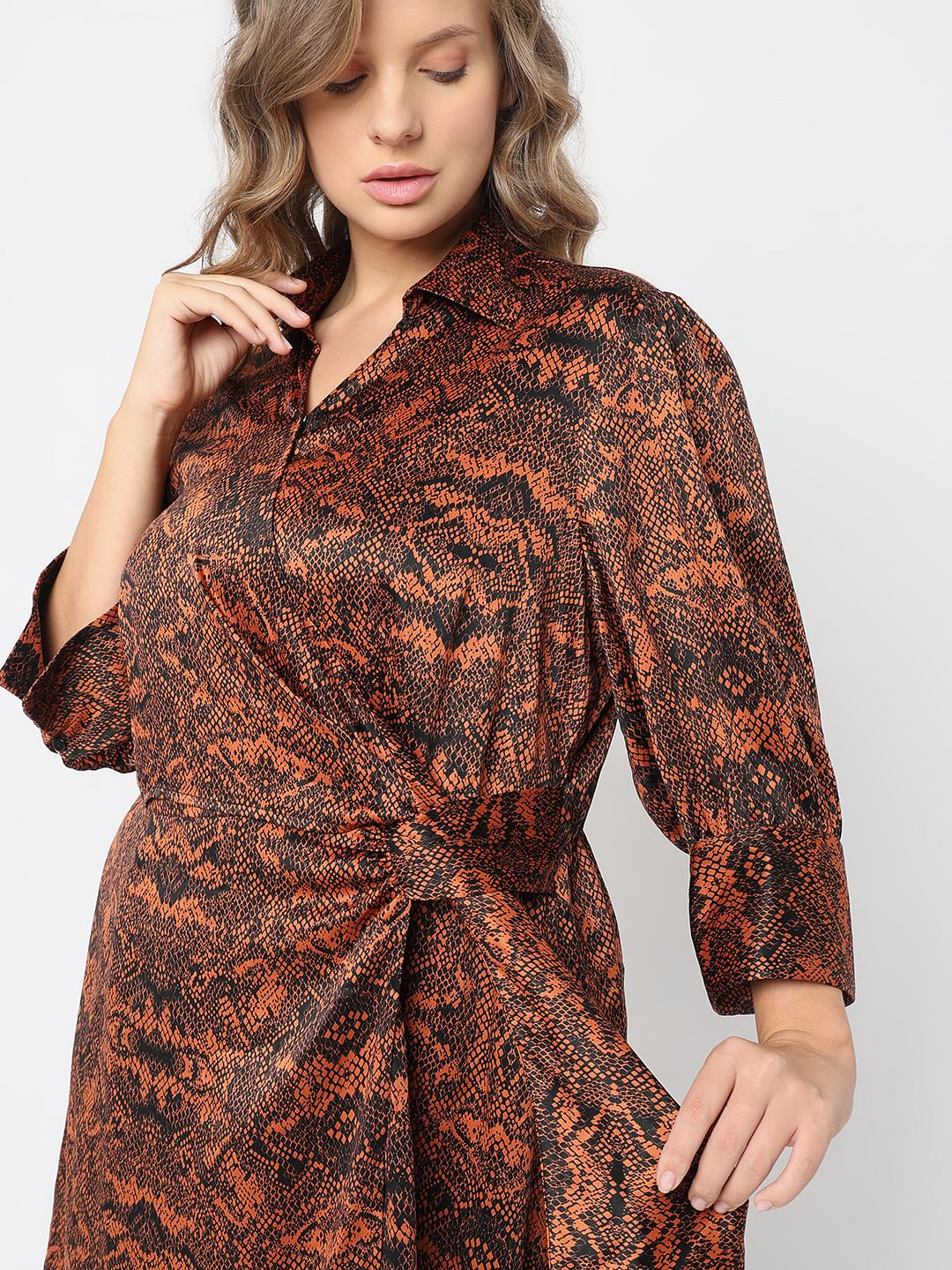 Curve Brown Animal Print Wrap Dress - Image 6