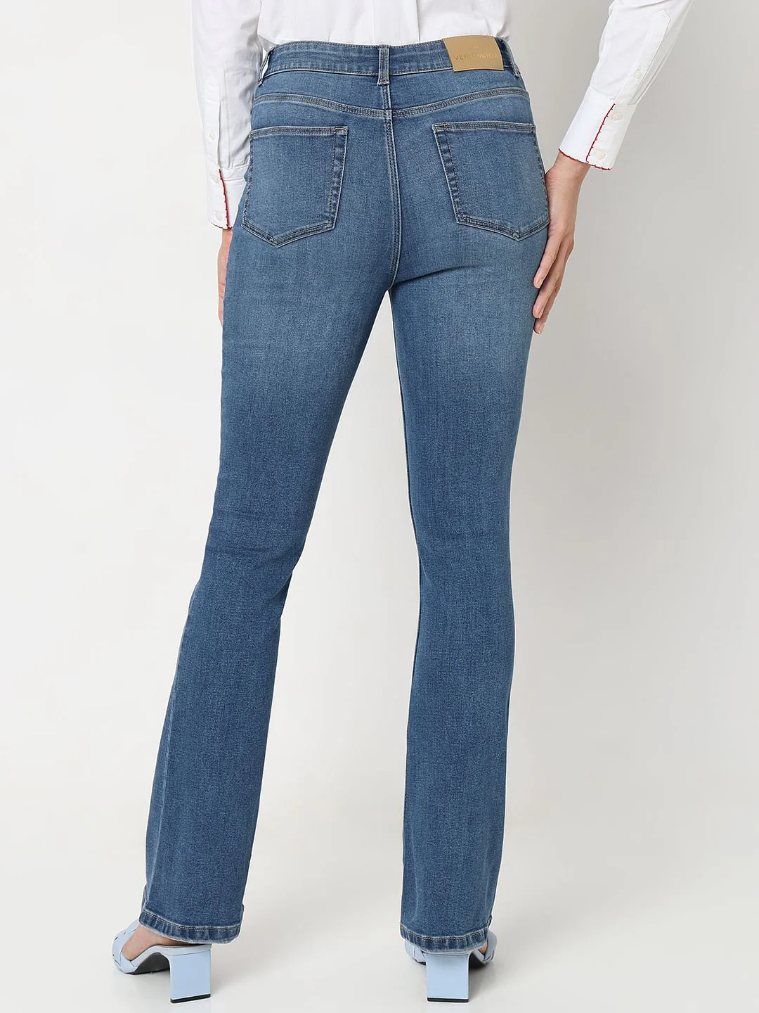 Blue Mid Rise Mildly Distressed Petra Bootcut Jeans - Image 4