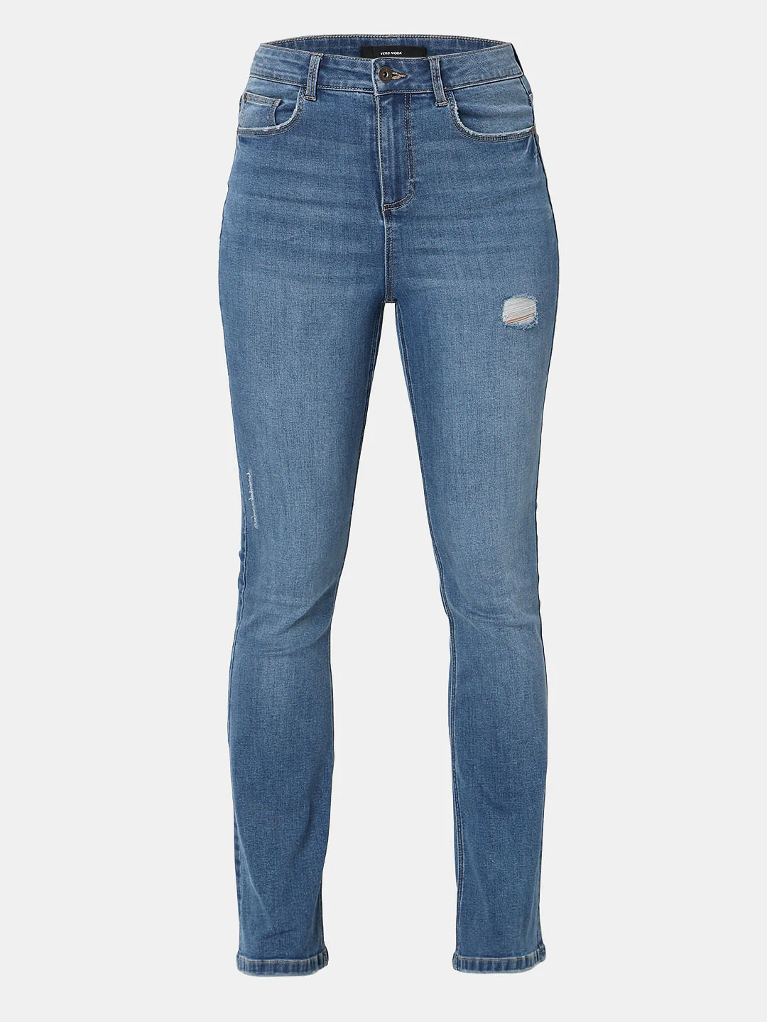 Blue Mid Rise Mildly Distressed Petra Bootcut Jeans - Image 7