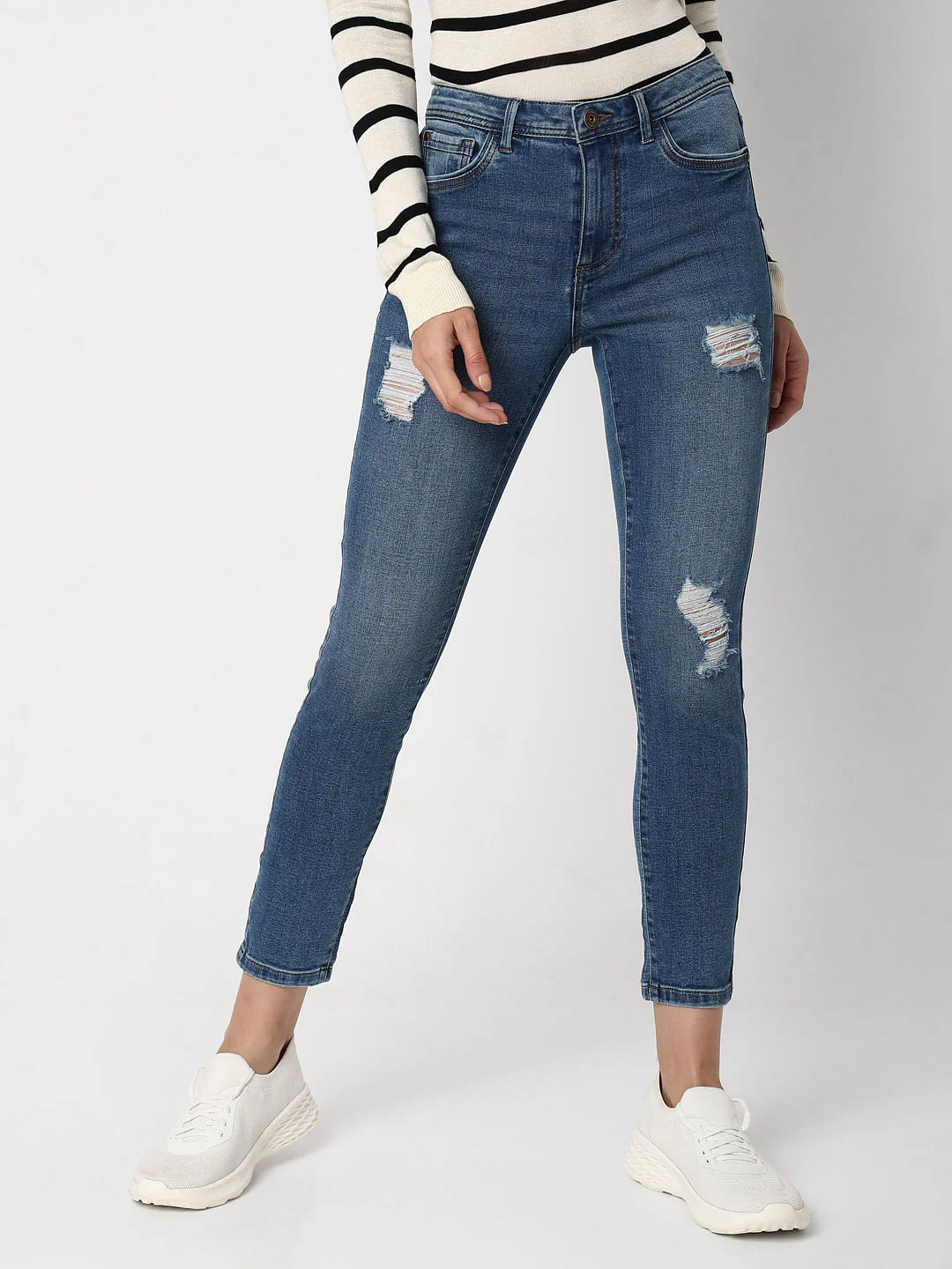 Blue Mid Rise Distressed Wendy Skinny Jeans - Image 2