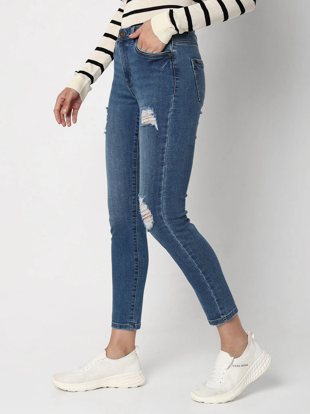 Blue Mid Rise Distressed Wendy Skinny Jeans - Image 3