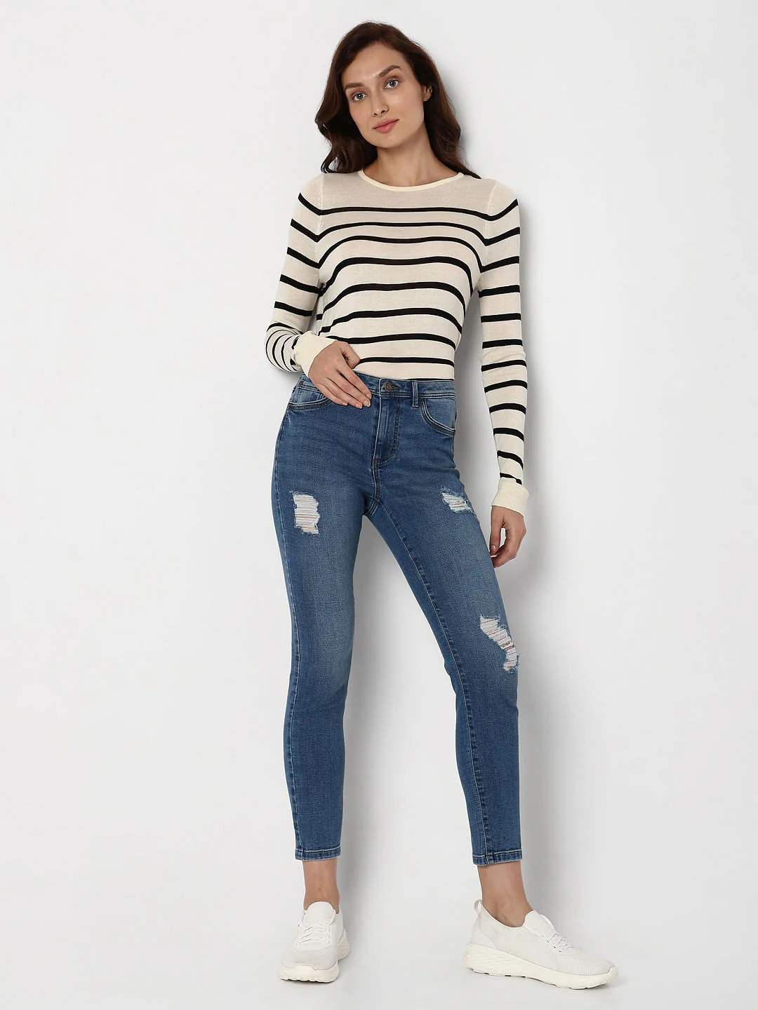 Blue Mid Rise Distressed Wendy Skinny Jeans - Image 5
