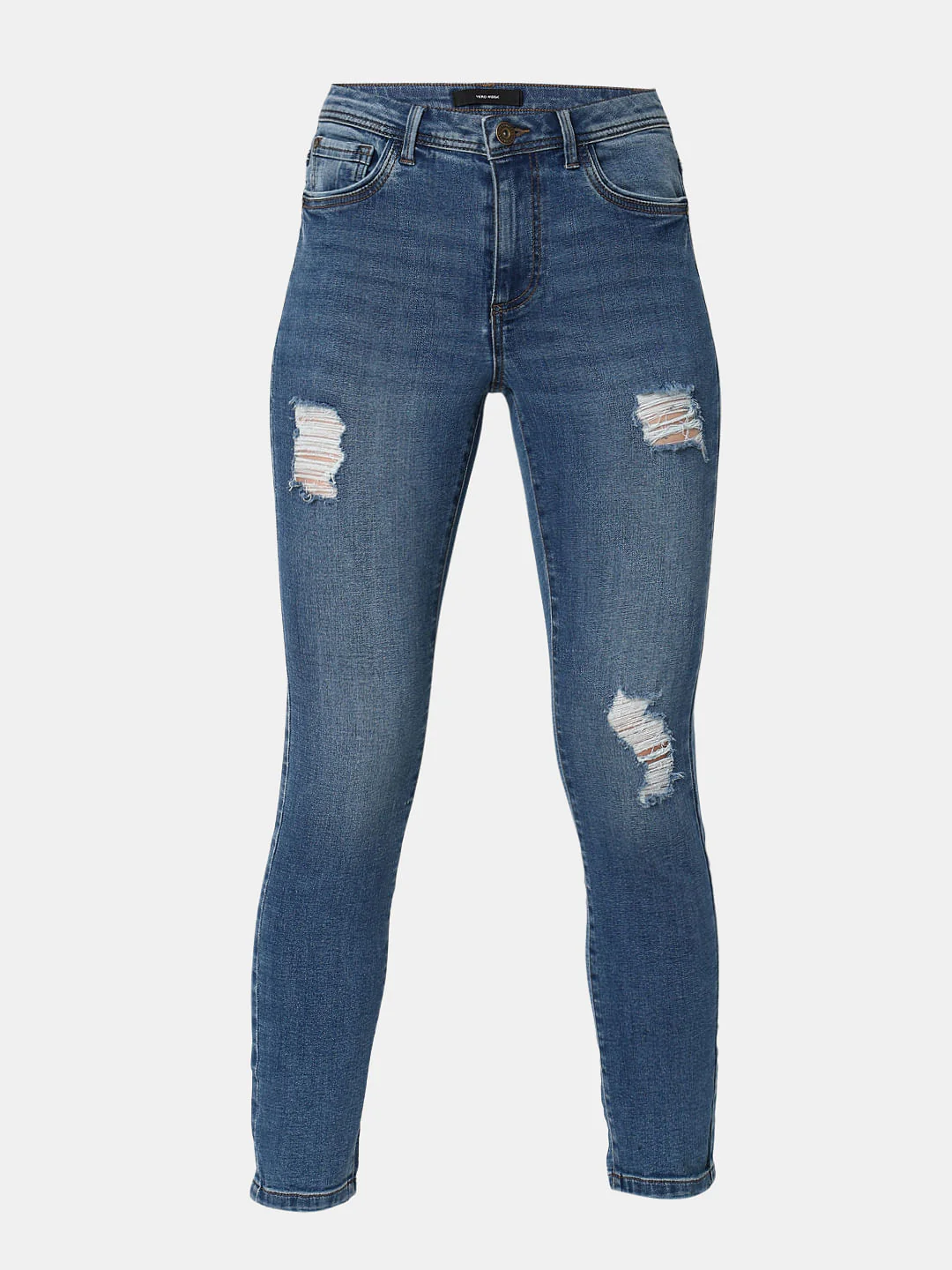 Blue Mid Rise Distressed Wendy Skinny Jeans - Image 7