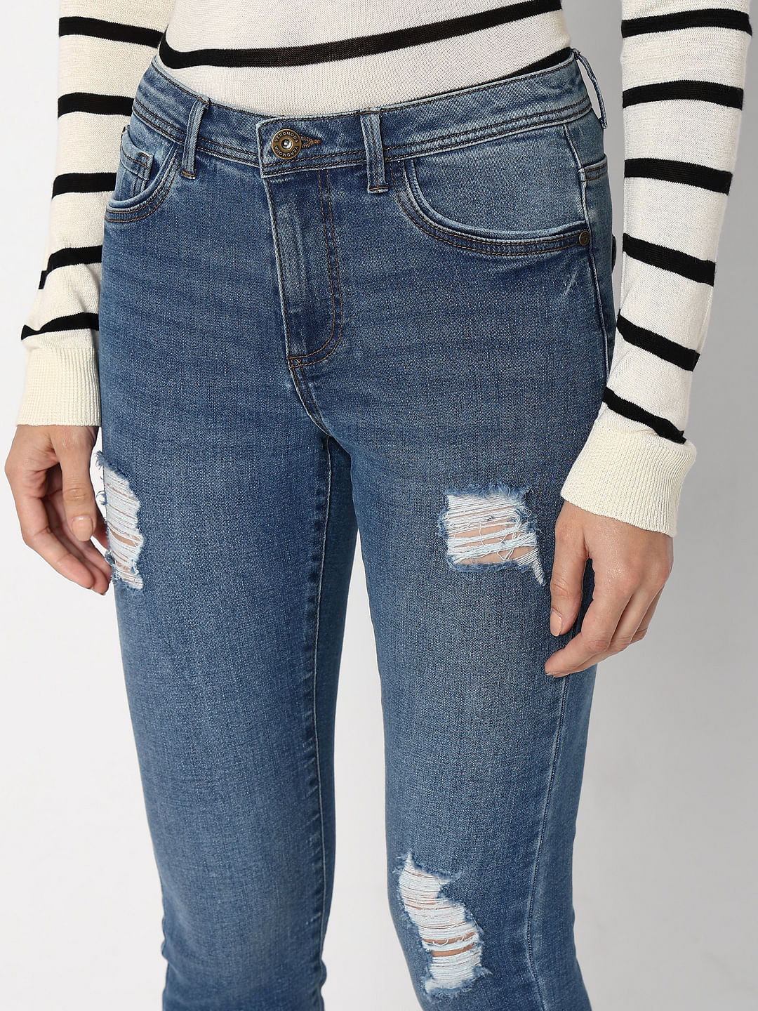 Blue Mid Rise Distressed Wendy Skinny Jeans - Image 8