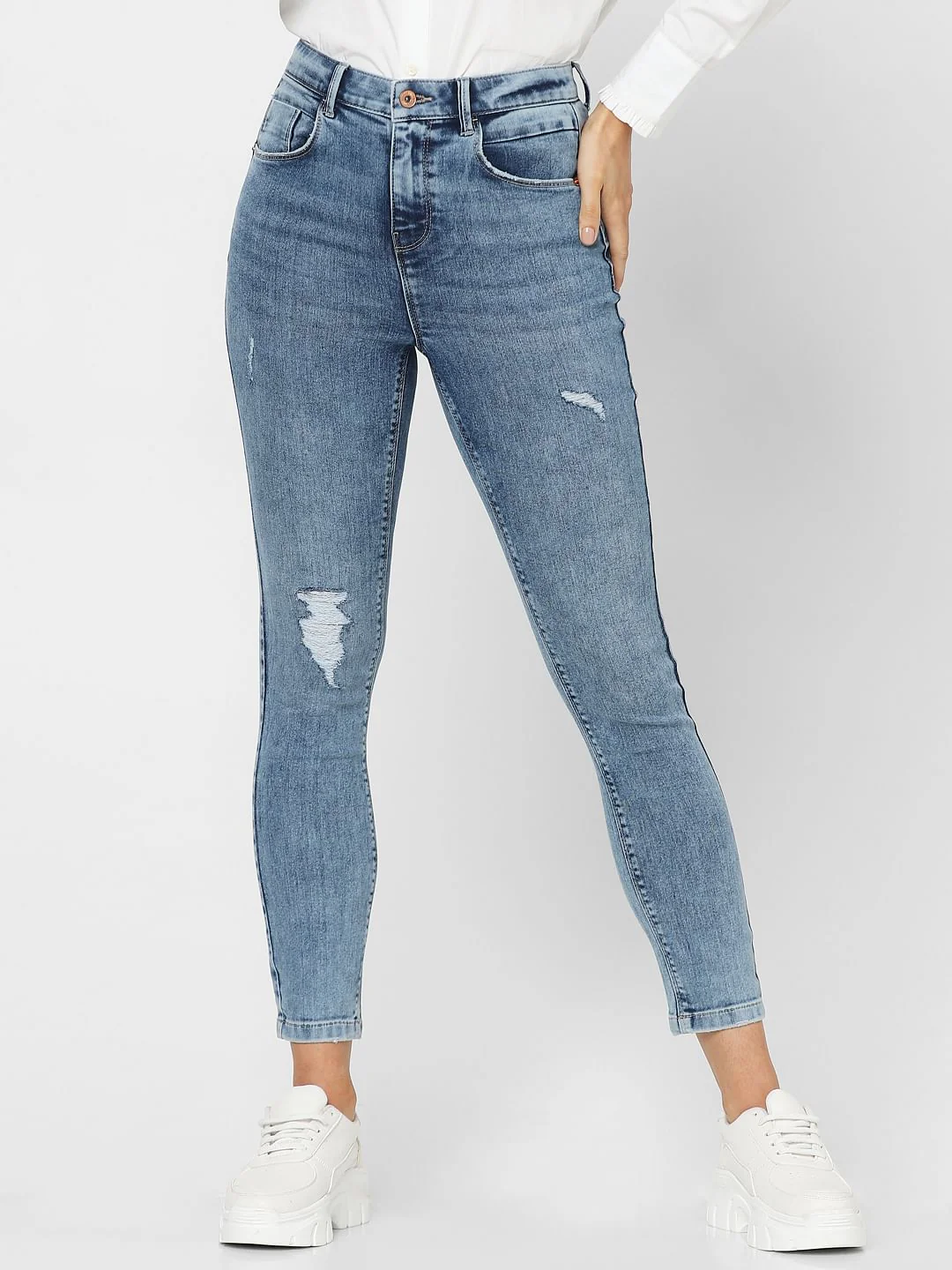 Blue Mid Rise Distressed Wendy Skinny Jeans - Image 2