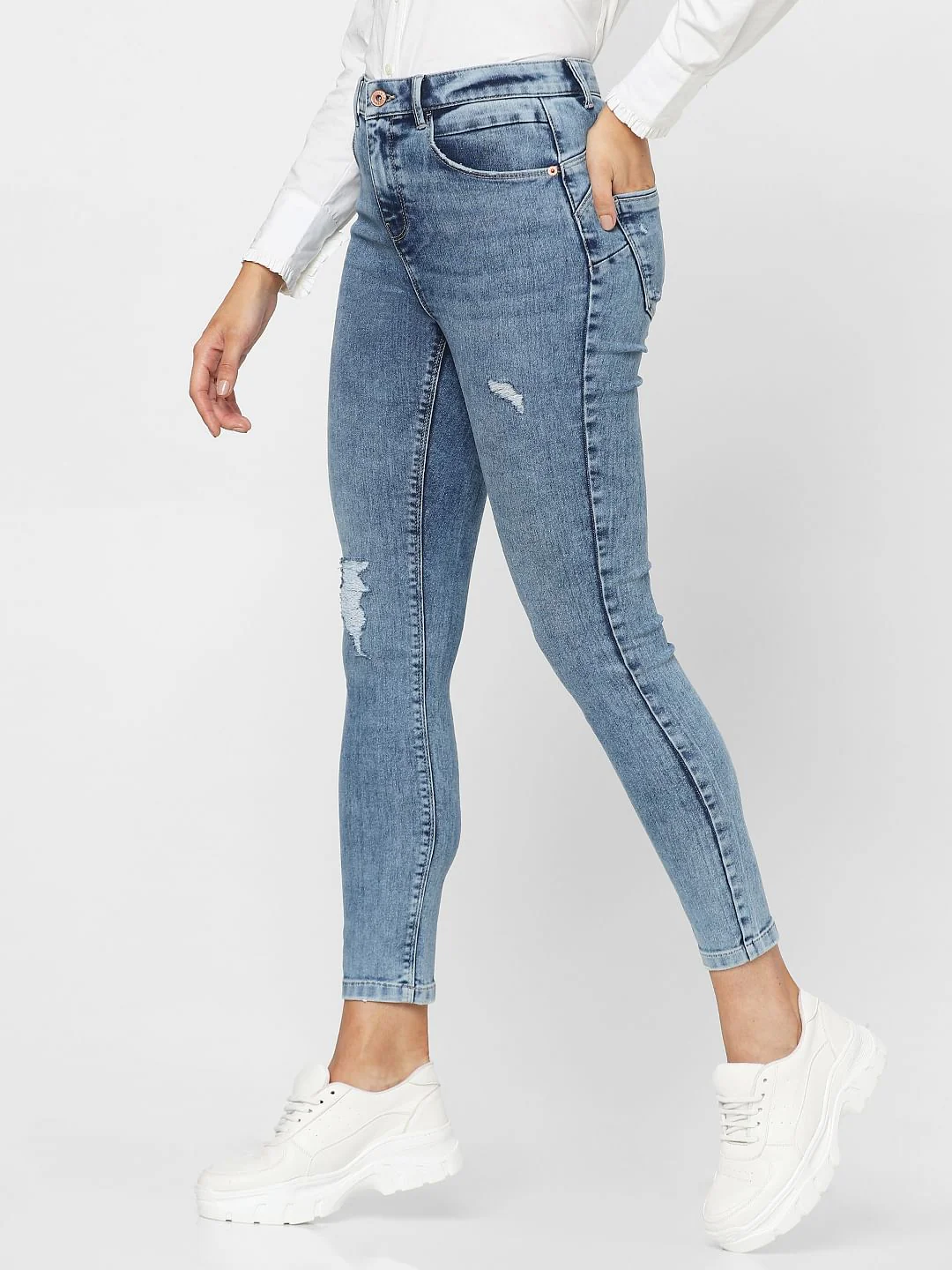Blue Mid Rise Distressed Wendy Skinny Jeans - Image 3