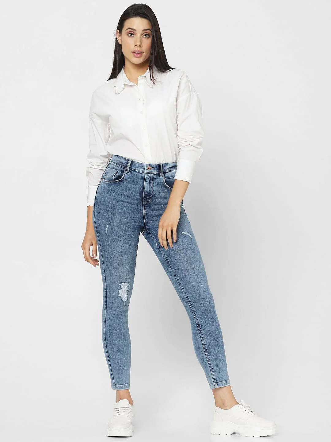 Blue Mid Rise Distressed Wendy Skinny Jeans - Image 5