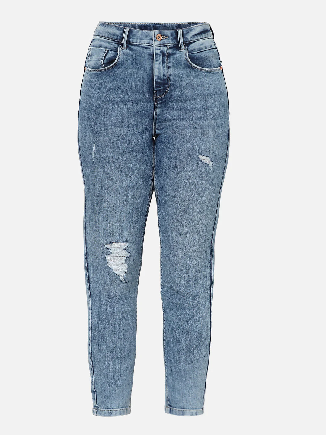 Blue Mid Rise Distressed Wendy Skinny Jeans - Image 7