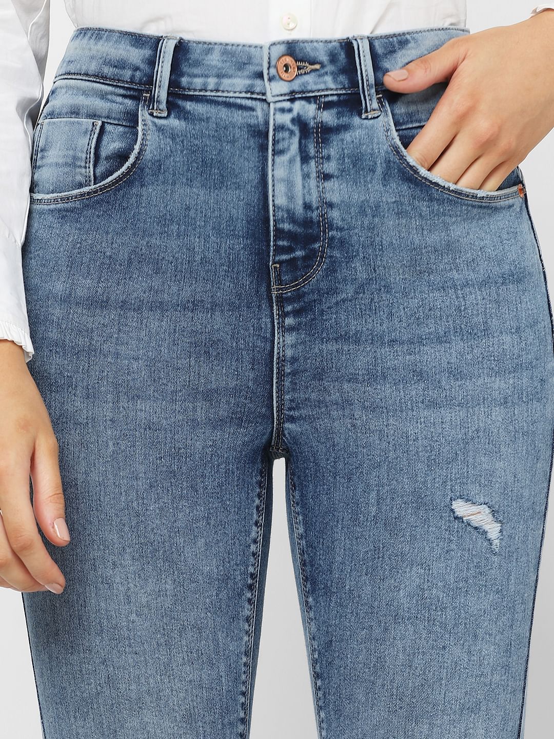 Blue Mid Rise Distressed Wendy Skinny Jeans - Image 8