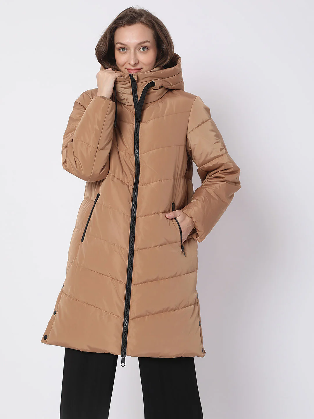 Light Brown Hooded Puffer Coat - Image 2