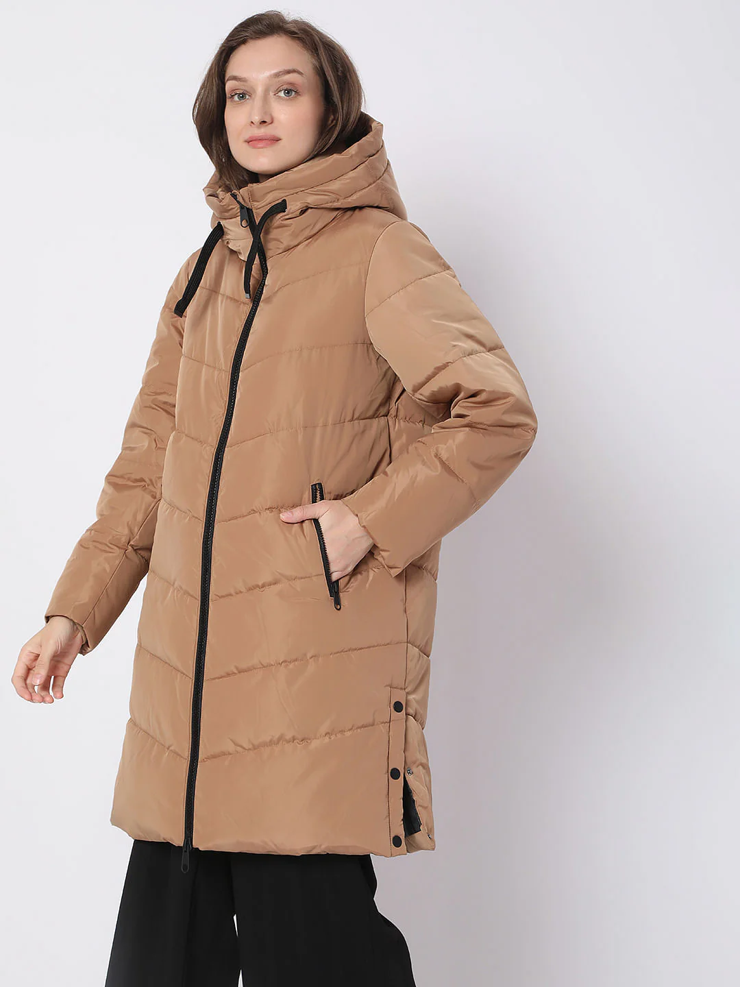 Light Brown Hooded Puffer Coat - Image 3