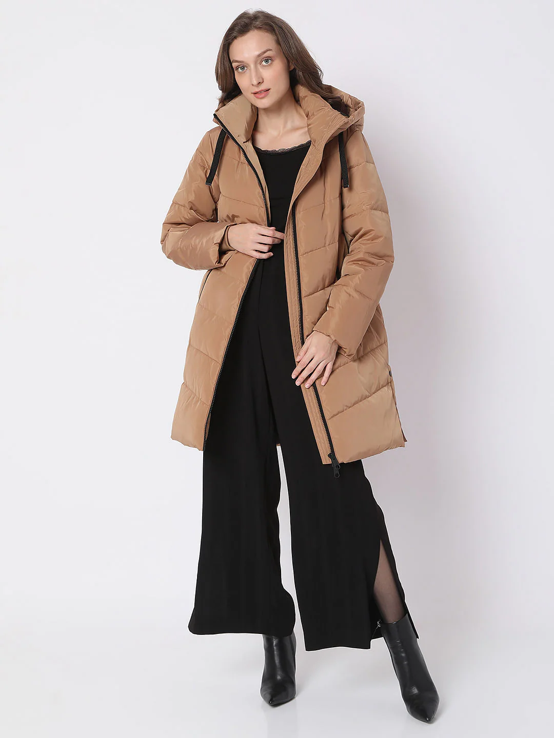 Light Brown Hooded Puffer Coat - Image 5